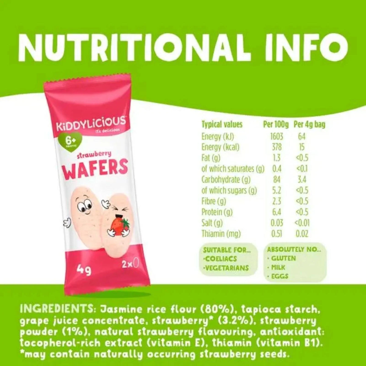 Kiddylicious Mini Strawberry Wafers 6+ months 16g (4x4g)
