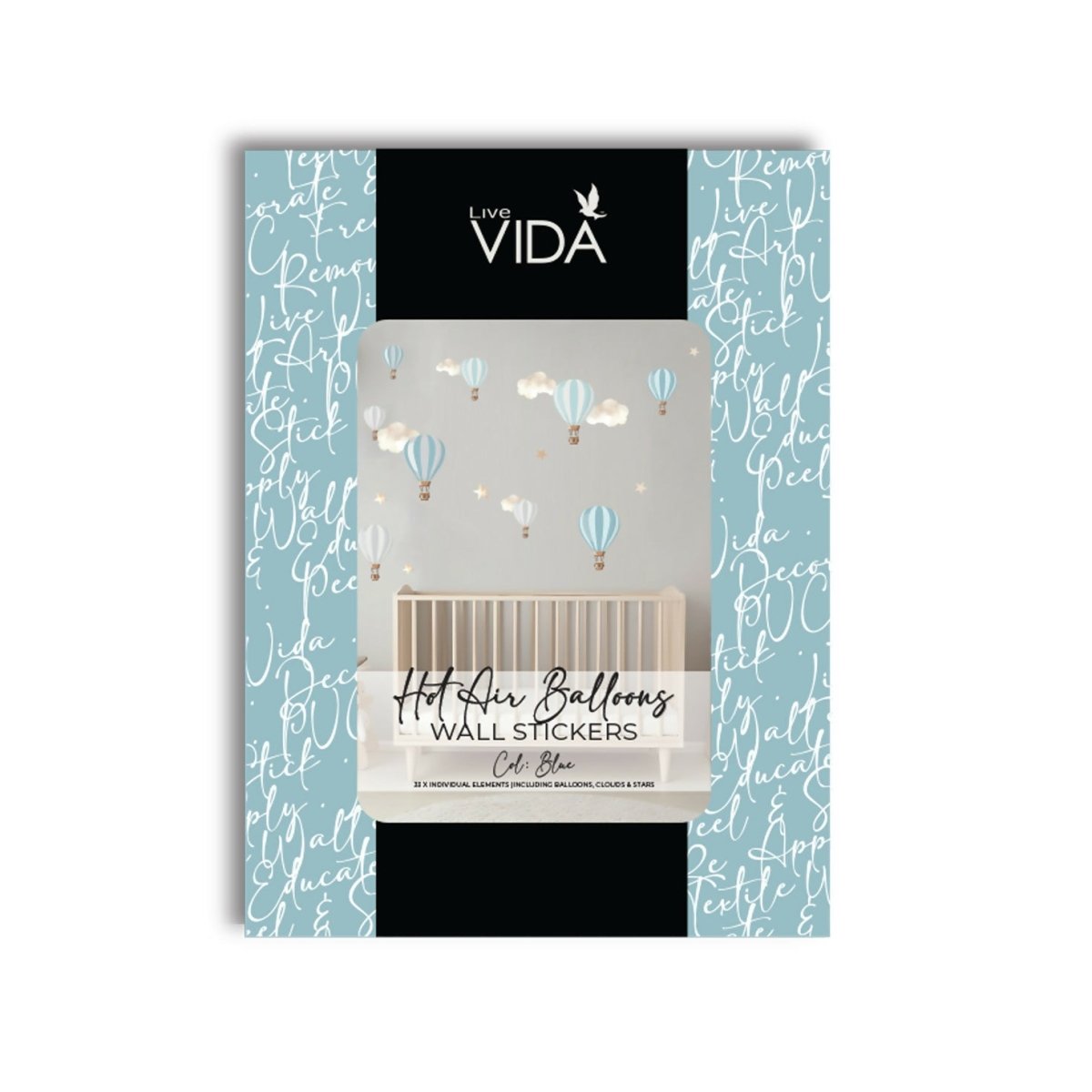 Live Vida Hot Air Balloons Wall Stickers A5 - Blue & Grey - ebebek