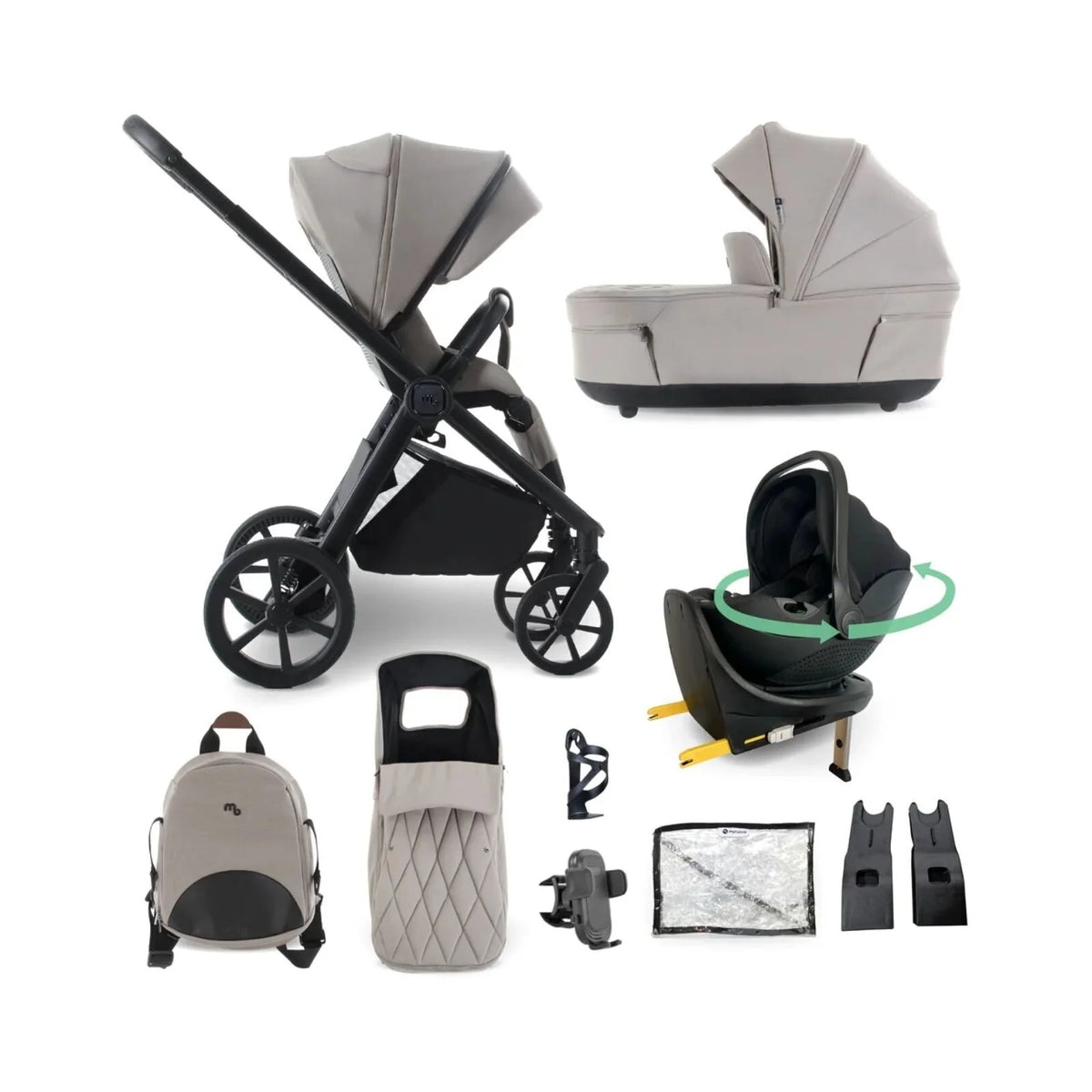 My Babiie MB450 Luxe 3-in-1 Travel System with Rotating Car Seat,Base & Toddler Seat - Mink