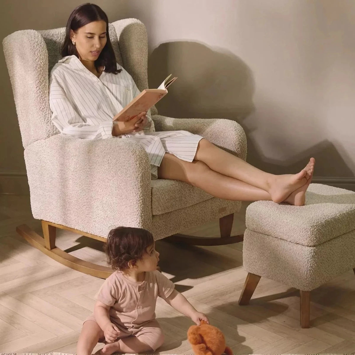 Tutti Bambini Harper Wingback Rocking Chair & Footstool - Teddy Mushroom Teddy Mushroom - ebebek