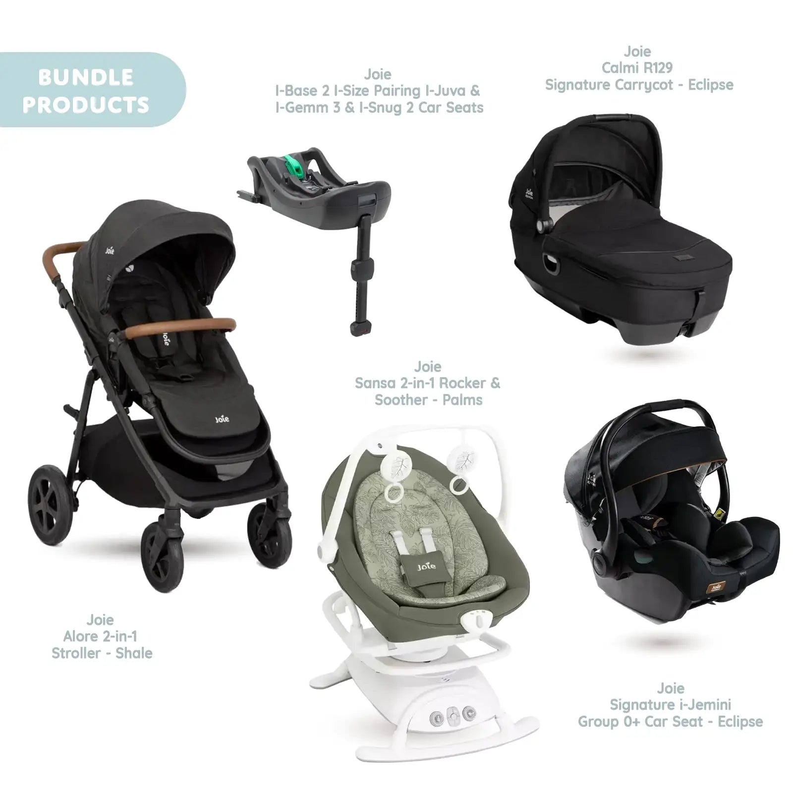 Joie Alore Pushchair with I - Jemini Car Seat & Base & Sansa Rocker & Calmi Carrycot Bundle - Shale - ebebek - Black Friday