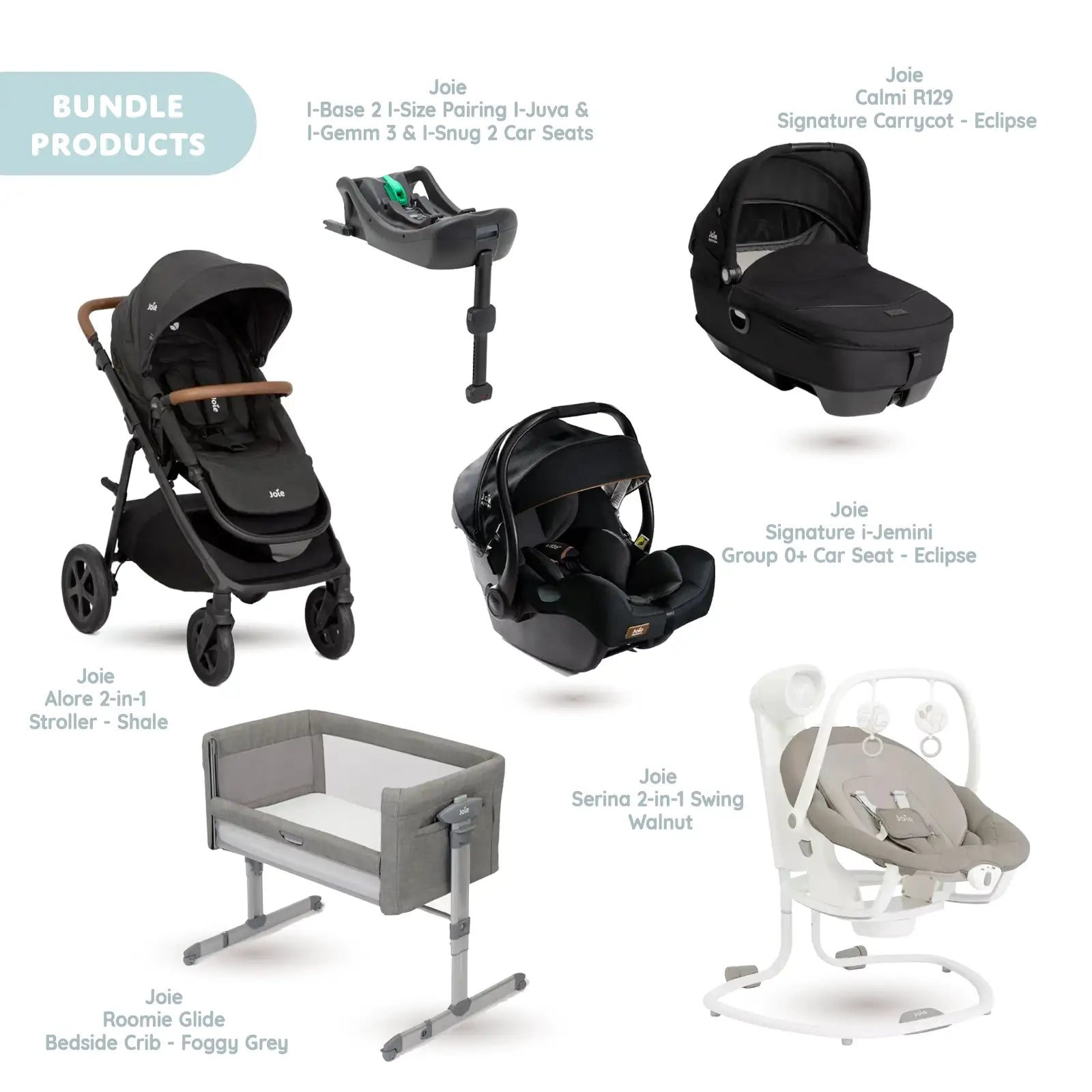 Joie Alore Pushchair with I - Jemini Car Seat & Base & Serina Swing & Calmi Carrycot & Roomie Glide Bedside Crib Bundle - Shale - ebebek - Black Friday