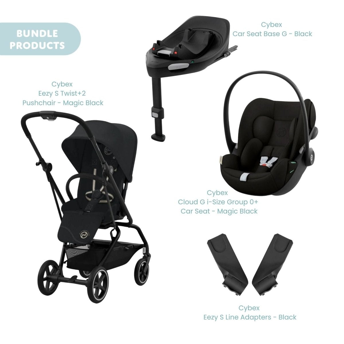 Cybex Eezy S Twist+2 Pushchair with Cloud G Car Seat & Base Travel System Bundle - Black - ebebek - Christmas