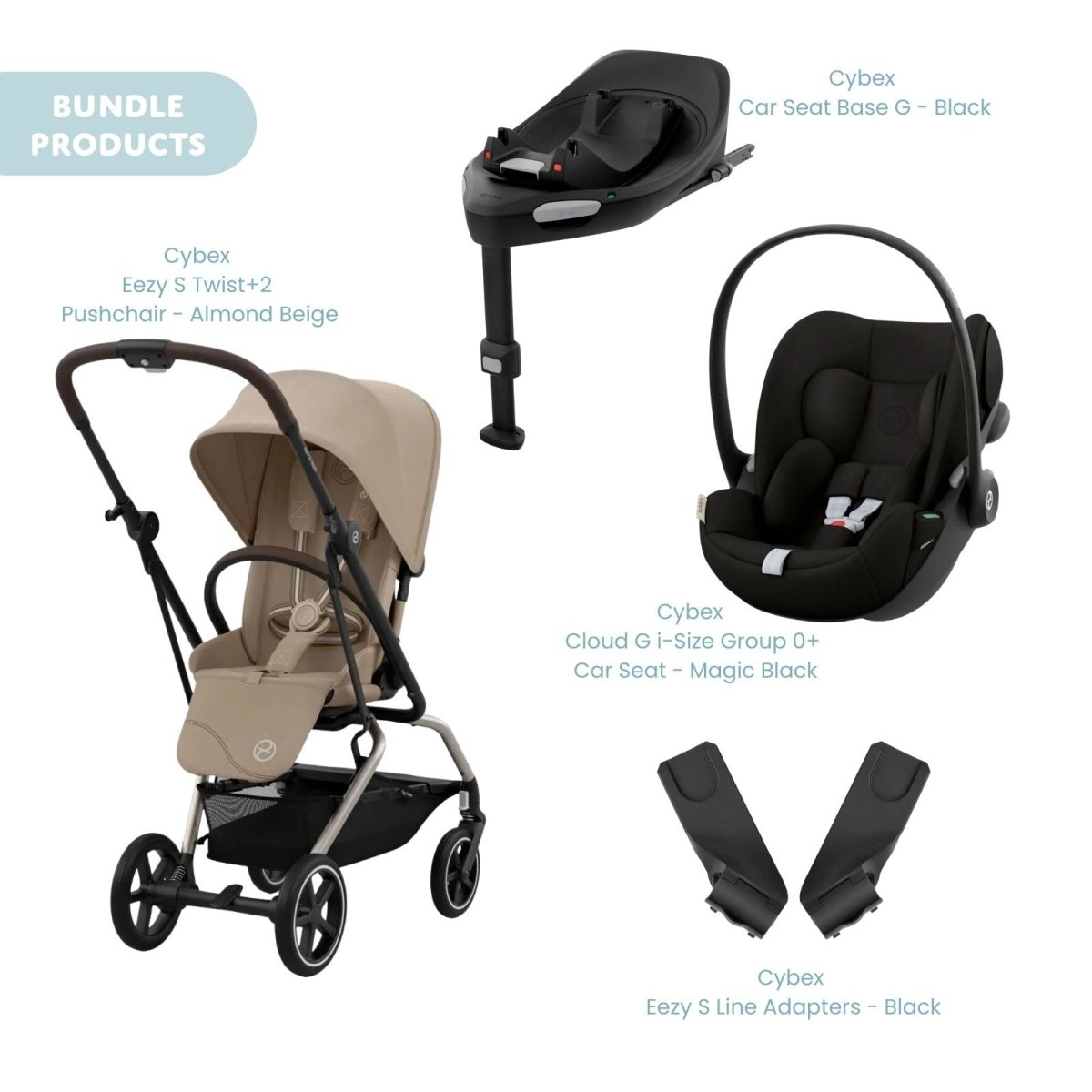Cybex Eezy S Twist+2 Pushchair with Cloud G Car Seat & Base Travel System Bundle - Almond Beige - ebebek - Christmas