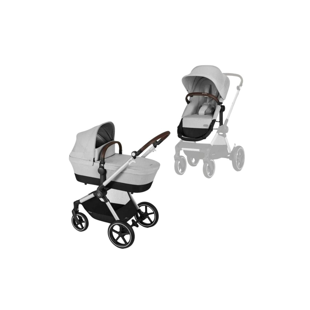Cybex Eos Lux Silver 2 - in - 1 Pushchair with Cloud G Car Seat & Base & Snøgga Footmuff Travel System Bundle - Lava Grey - ebebek - Christmas