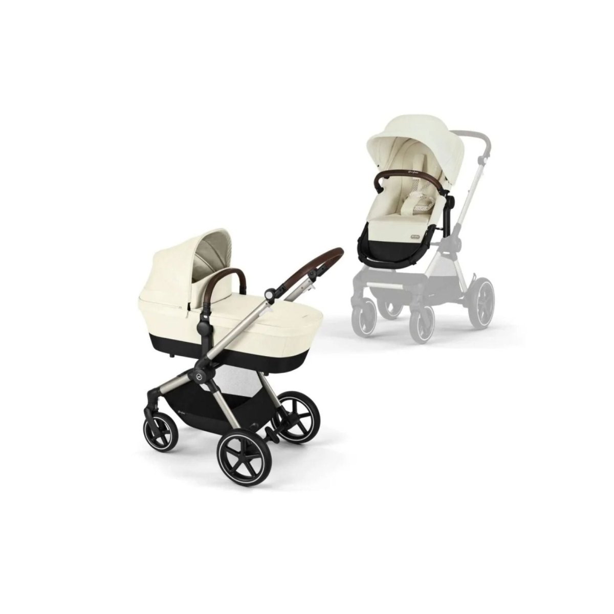 Cybex Eos Lux Silver Pushchair with Cloud G Car Seat Travel System Bundle - Seashell Beige - ebebek - Christmas