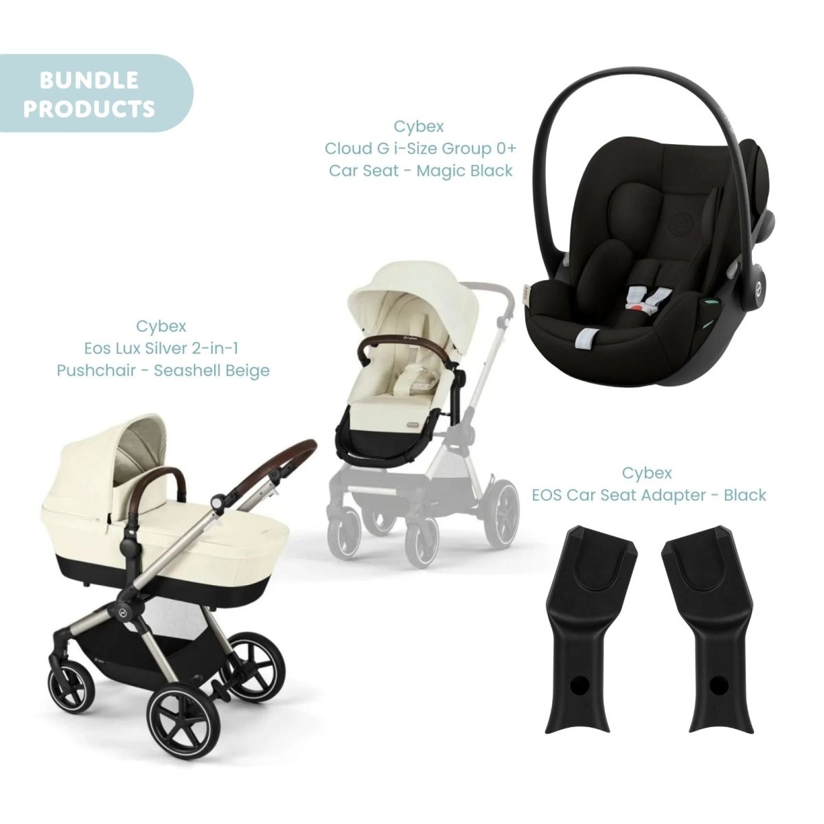 Cybex Eos Lux Silver Pushchair with Cloud G Car Seat Travel System Bundle - Seashell Beige - ebebek - Christmas