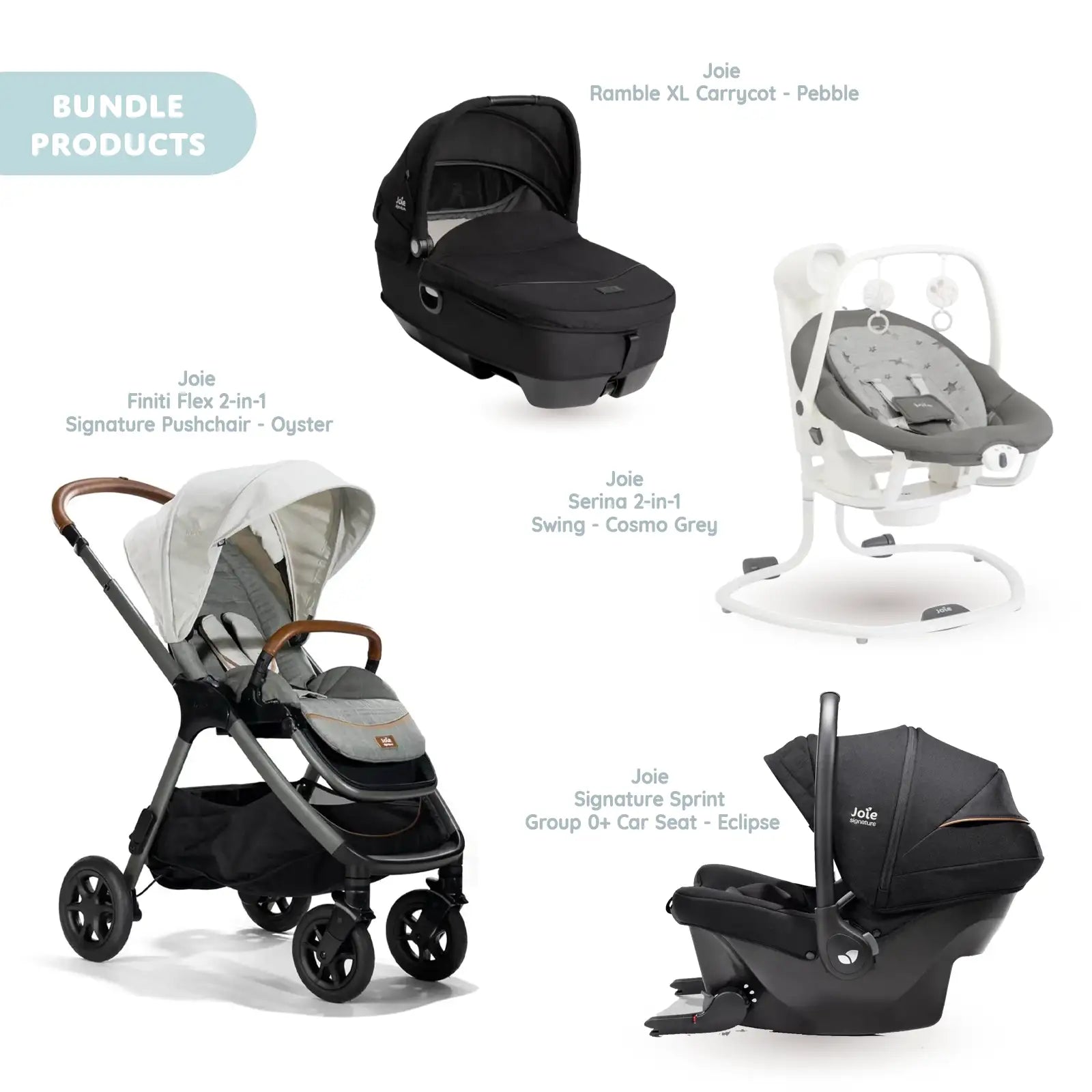 Joie Finiti Signature Pushchair with Sprint Car Seat & Calmi Carrycot & Sansa Rocker - Oyster - ebebek - Black Friday