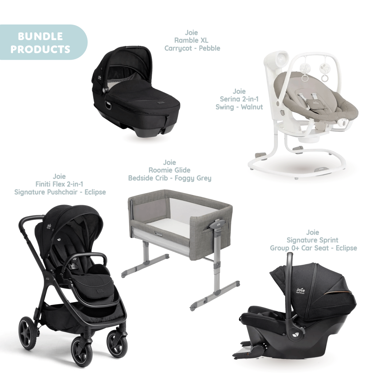 Joie Finiti Signature Pushchair with Sprint Car Seat & Calmi Carrycot & Sansa Rocker & Roomie Glide Crib - Eclipse - ebebek - Black Friday