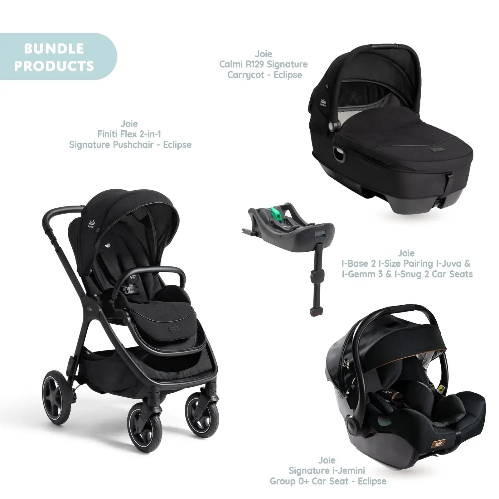 Joie Finiti Signature Pushchair with I - Jemini Car Seat & Base & Calmi Carrycot Travel System - Eclipse - ebebek - Black Friday