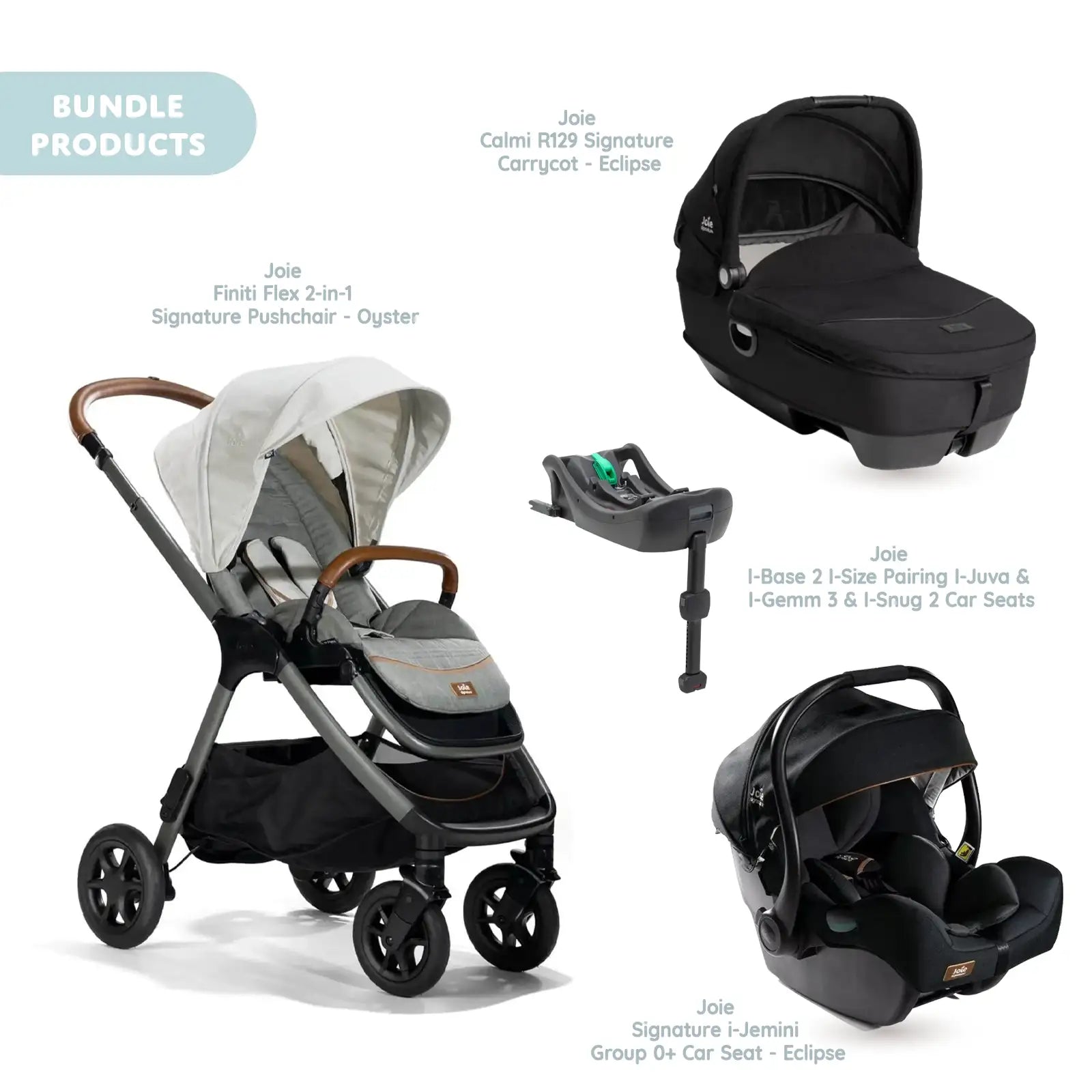 Joie Finiti Signature Pushchair with I - Jemini Car Seat & Base & Calmi Carrycot Travel System - Oyster - ebebek - Black Friday