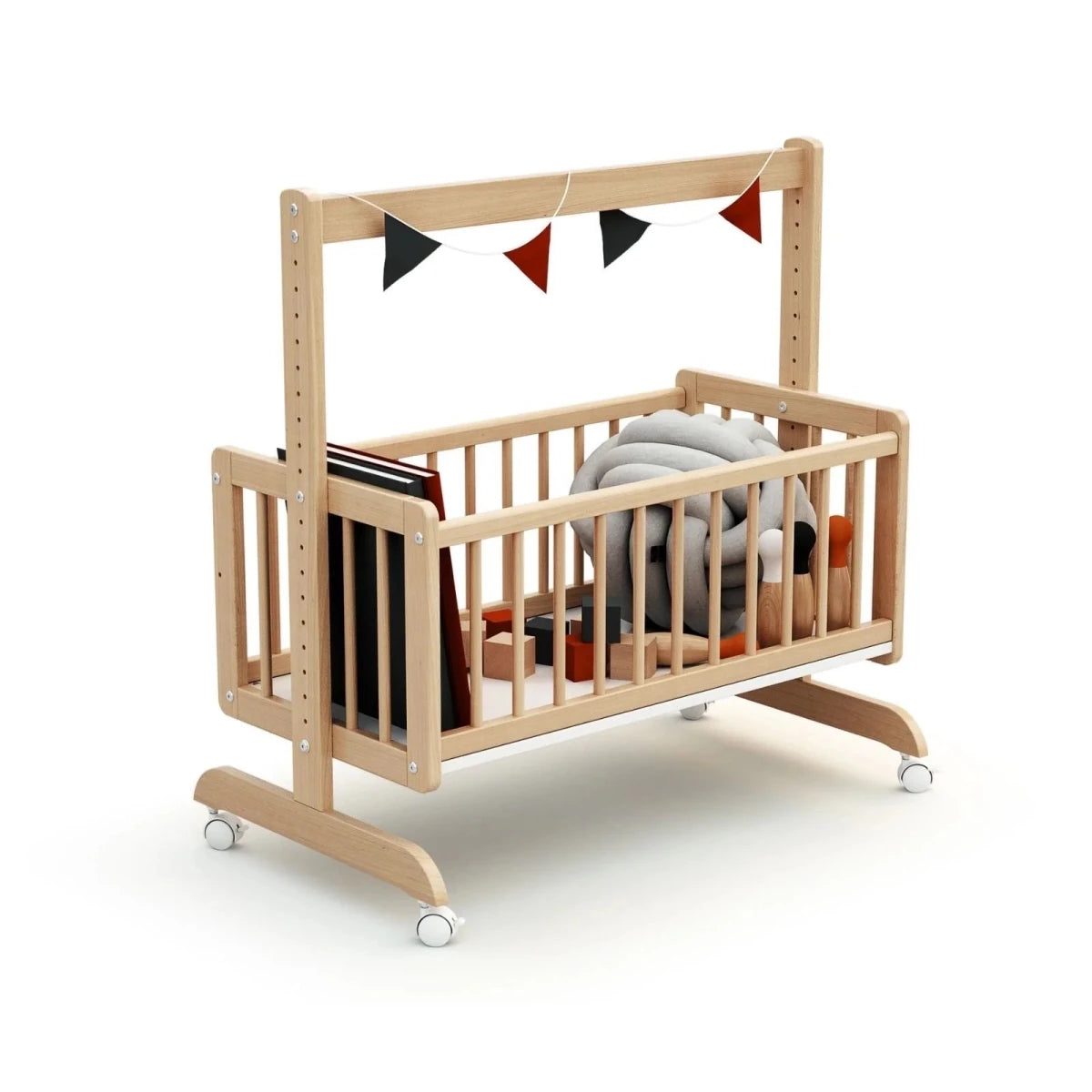 WeBaby Nino Wooden Convertible Sleeping Crib - Varnished Beech Varnished Beech - ebebek