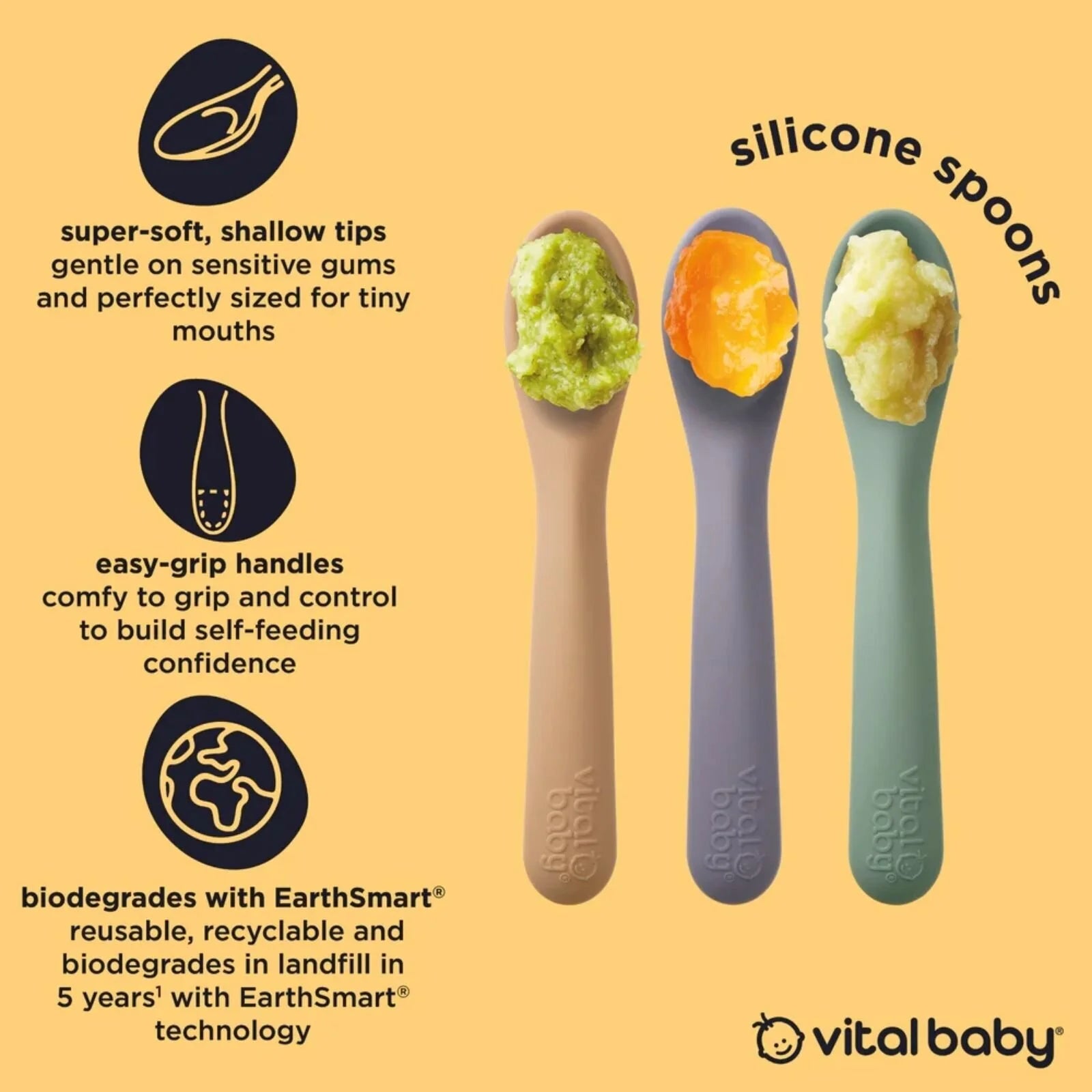 Vital Baby Nourish Silicone Spoons Pack of 3 - Pastel - ebebek - Black Friday