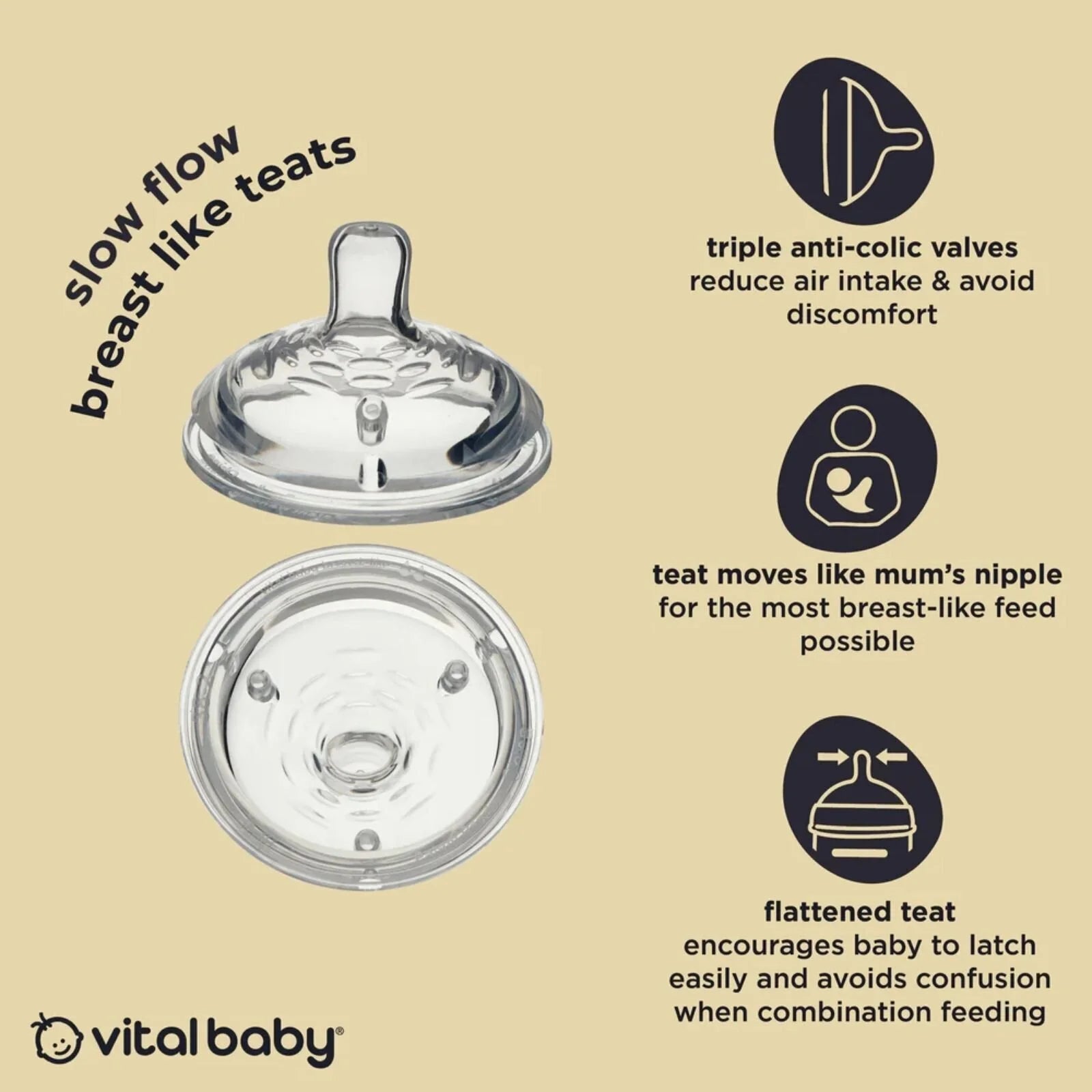Vital Baby Nurture Breast Like Teats Slow Flow Pack of 2 - ebebek - Black Friday