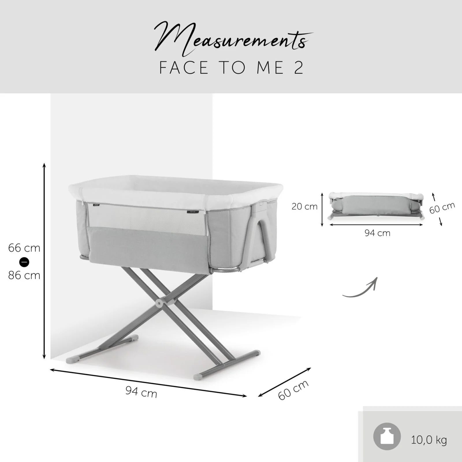 Hauck Face to Me 2 Bedside Crib - Melange Grey - ebebek - Black Friday