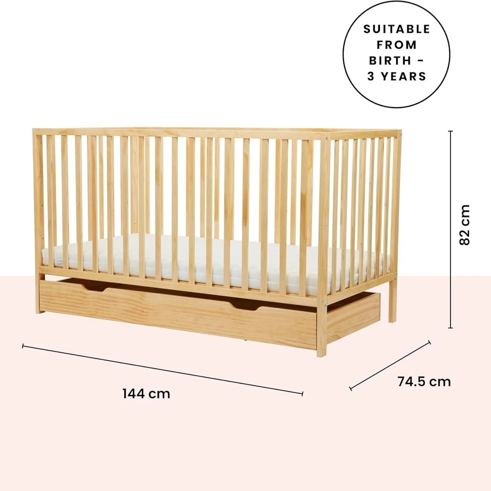Ickle Bubba Hartley Classic Cot & Under Drawer - Pine - ebebek - Black Friday