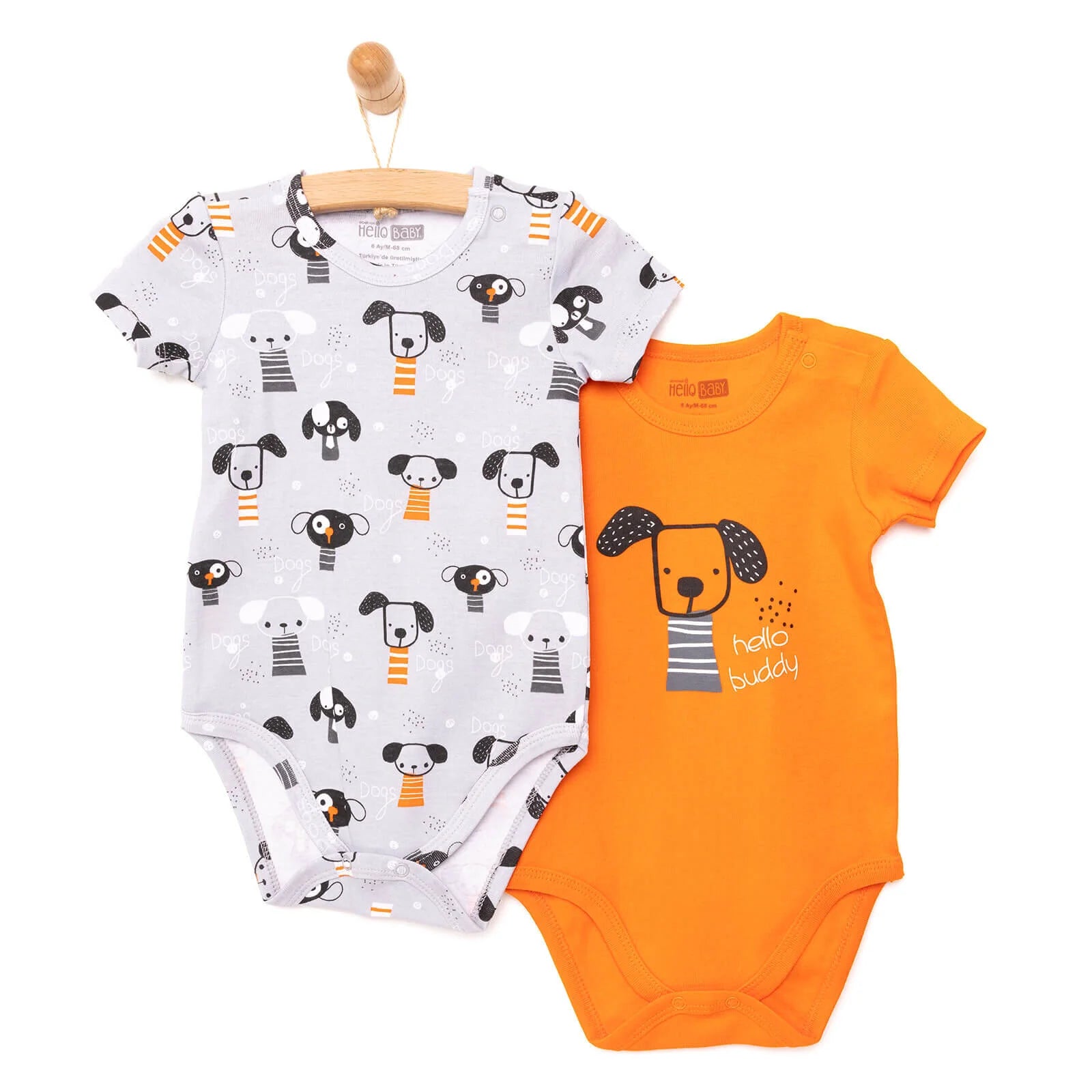 HelloBaby Basic Rib Short Sleeve Baby Bodysuit 2 Pcs - Grey - ebebek - Black Friday