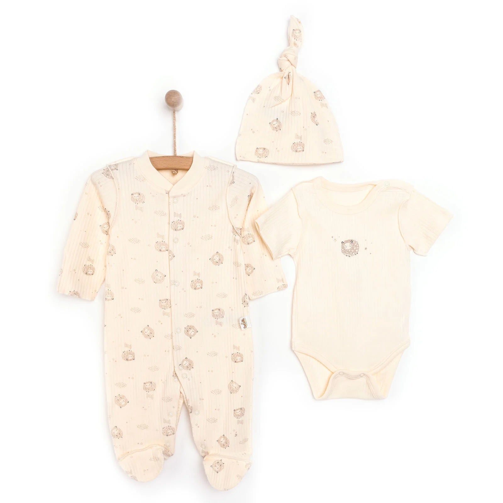 Bebetto Newborn Baby Girl Body - Footed Jumpsuit - Hat - Ecru - ebebek - Black Friday