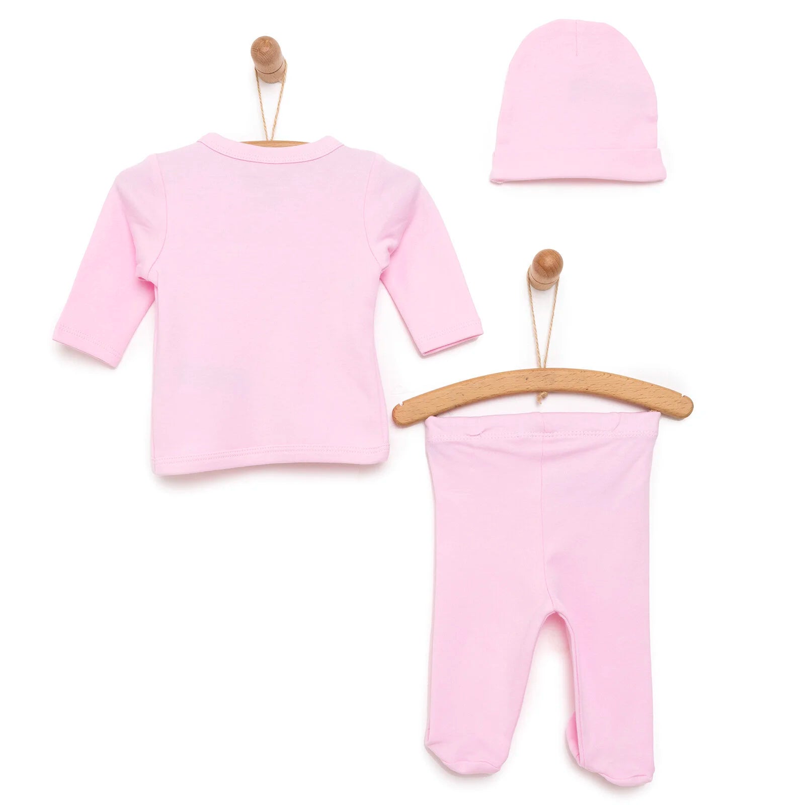 HelloBaby Newborn Organic Wrapover Top - Hat - Footed Set - Pink - ebebek - Black Friday
