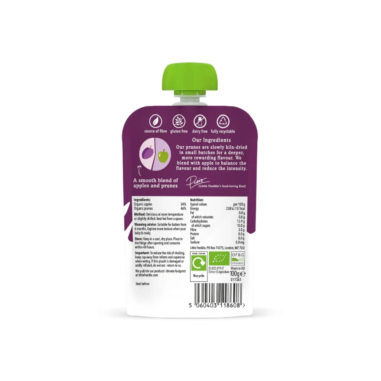 Little Freddie Organic Prunes & Apples Baby Food Pouch 6+ months 100g - ebebek - Black Friday