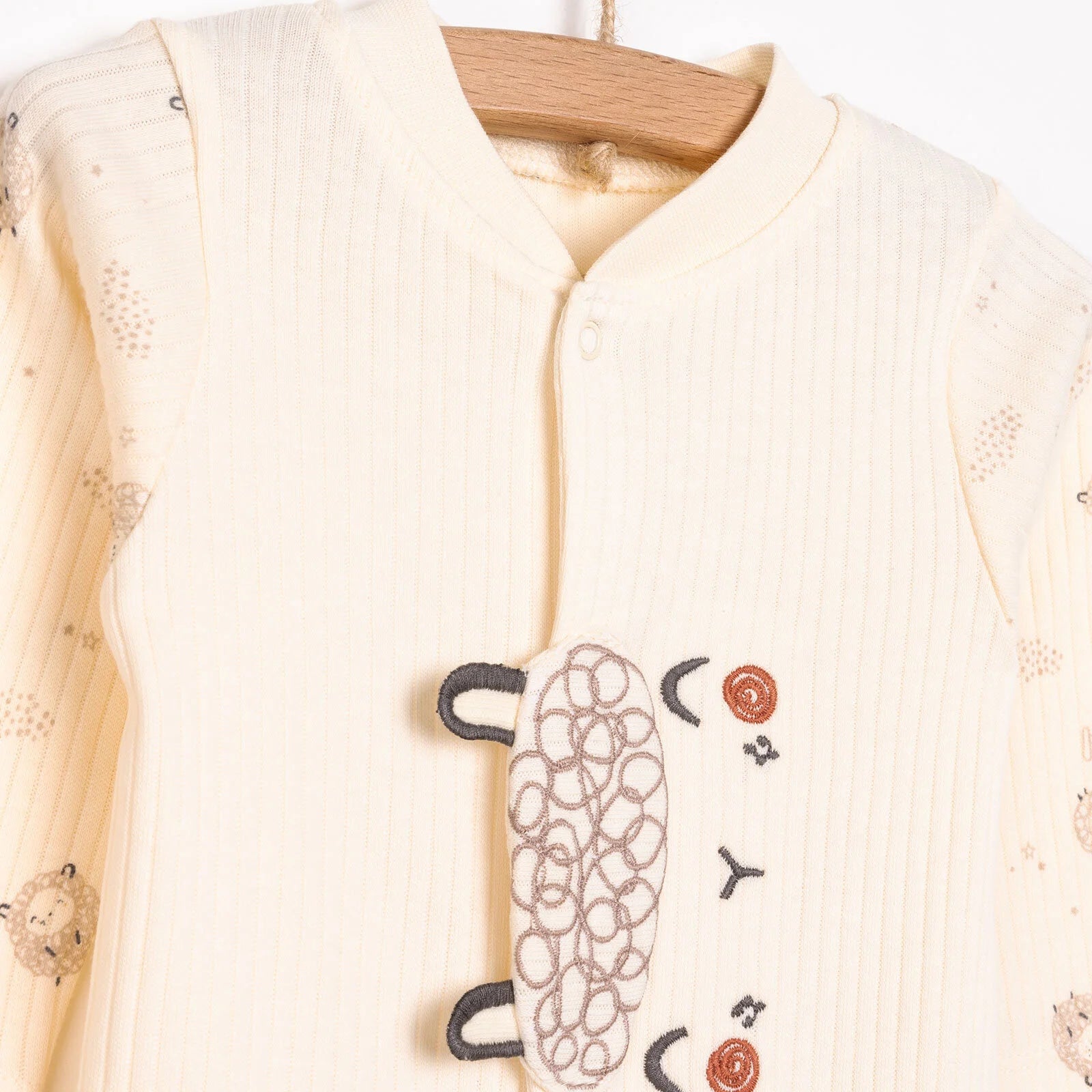 Bebetto Newborn Organic Little Lamp Footed Jumpsuit - Ecru - ebebek - Black Friday