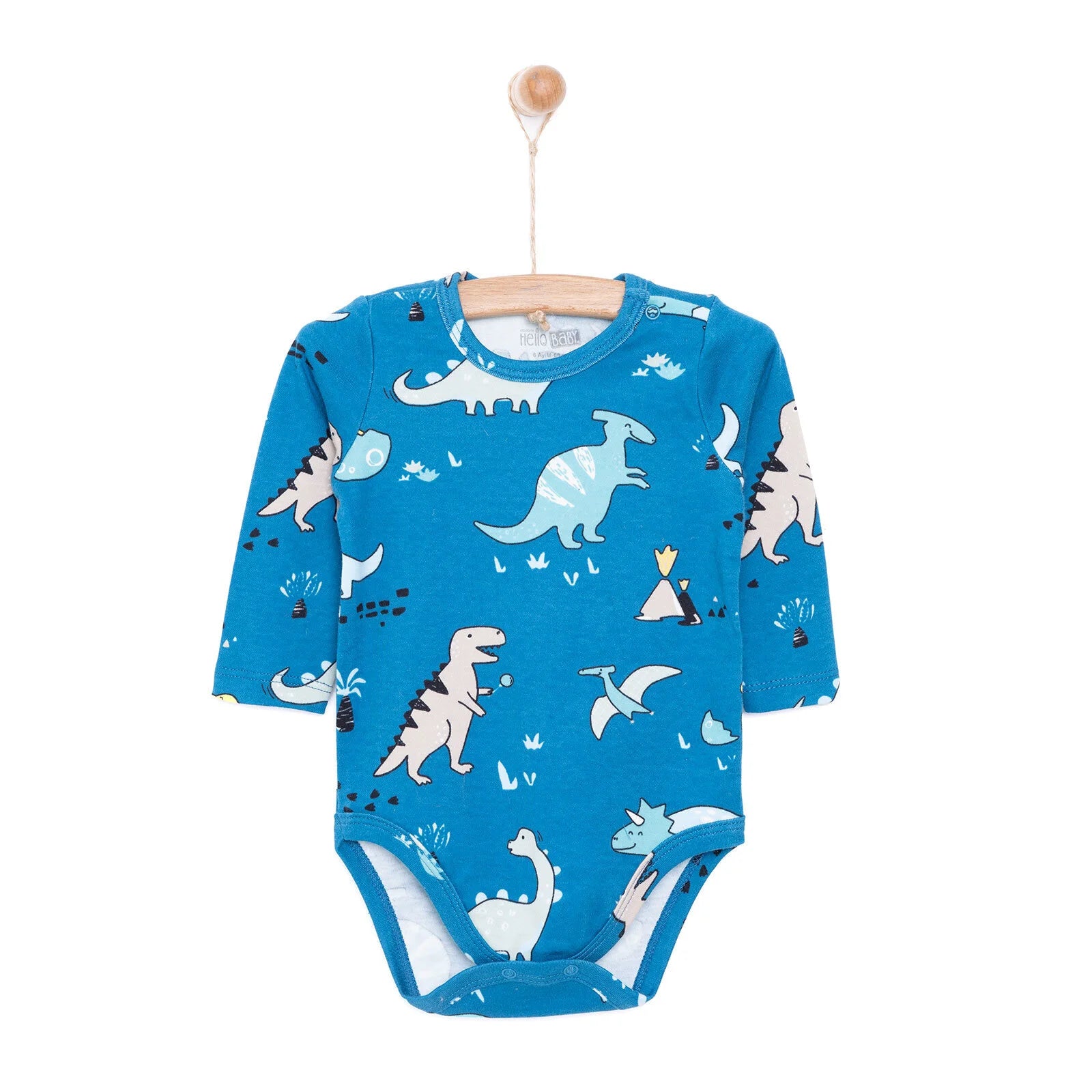 HelloBaby Boy Dino Printed Long Sleeve Bodysuit - Blue - ebebek - Black Friday