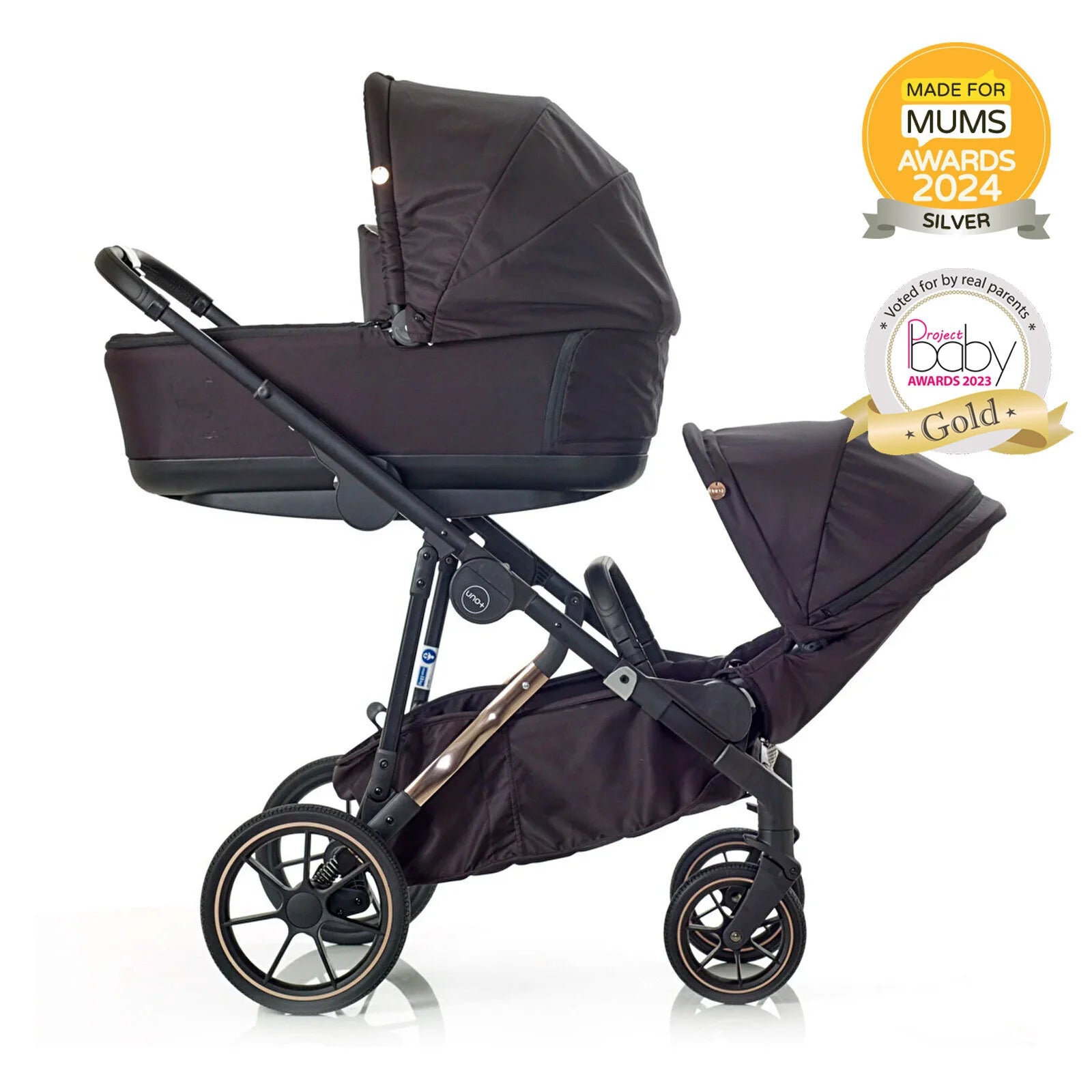 Mee - Go Uno Plus 2 - in - 1 Pushchair & Pram - Black/Rose - ebebek - Black Friday