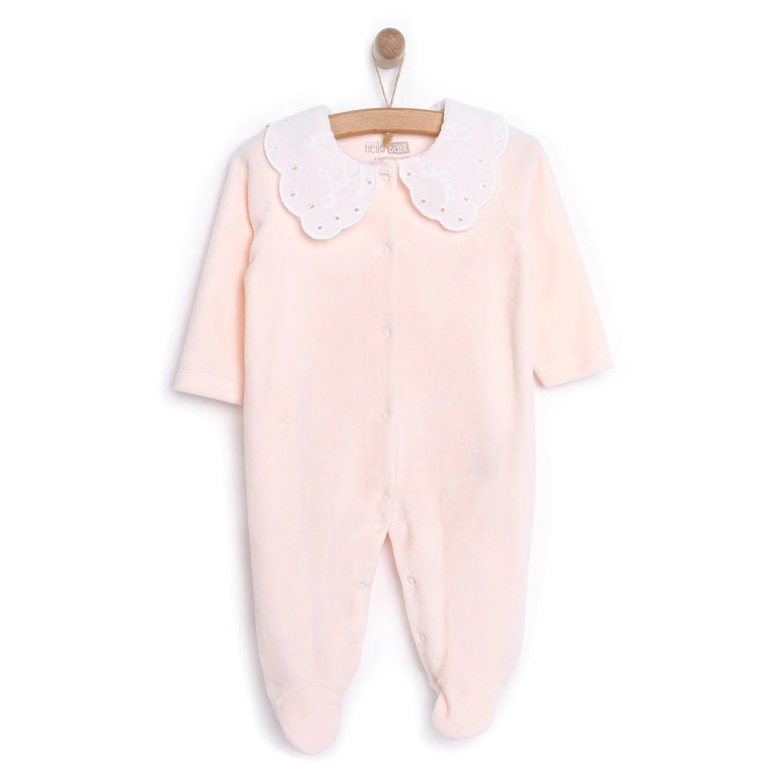 HelloBaby Newborn Unisex Embroidered Velvet Jumpsuit - Light Pink - ebebek - Black Friday
