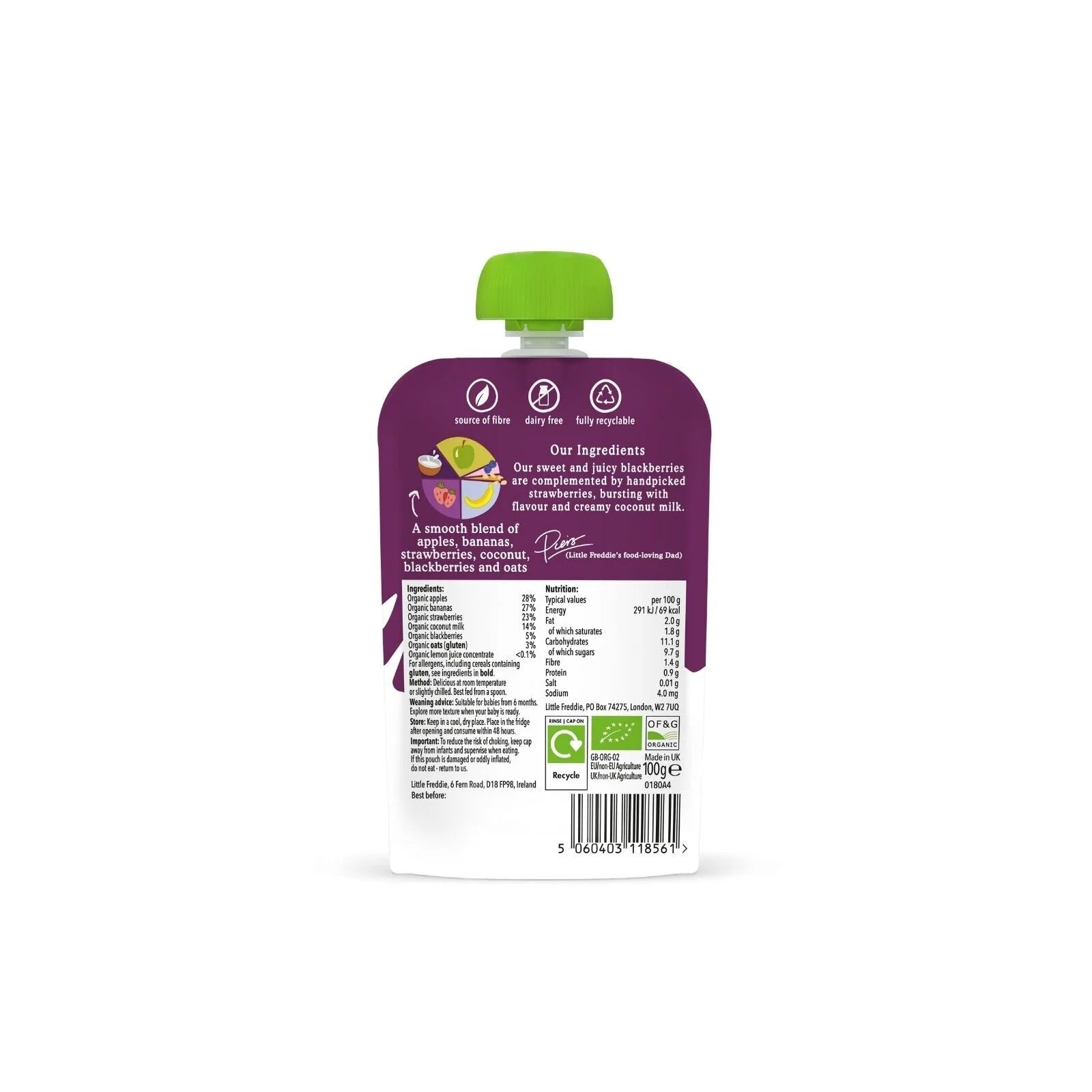 Little Freddie Organic Coconut & Summer Berries Baby Food Pouch 6+ months 100g - ebebek - Black Friday