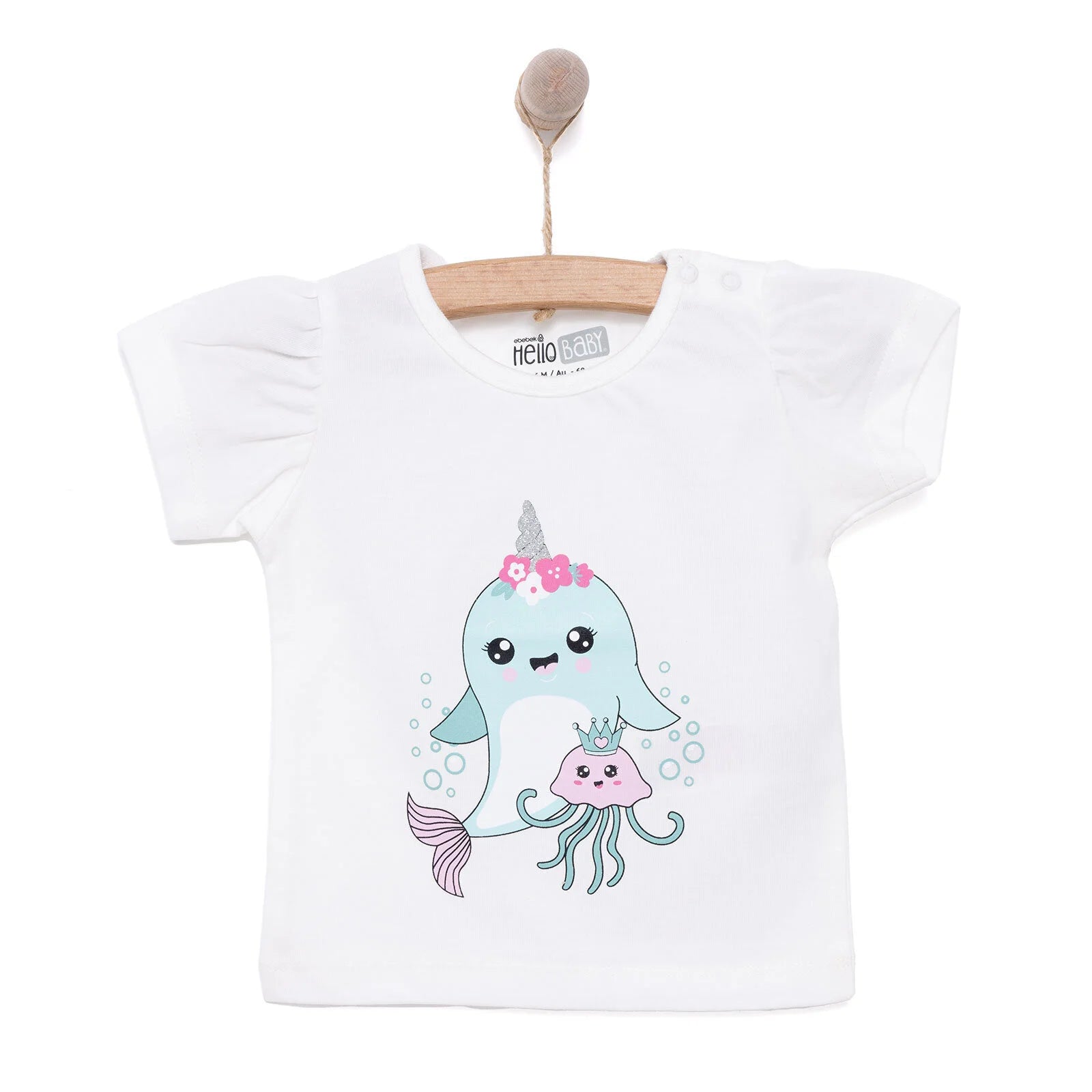 HelloBaby Basic Girl Whale Printed T-shirt - Ecru - ebebek - Black Friday
