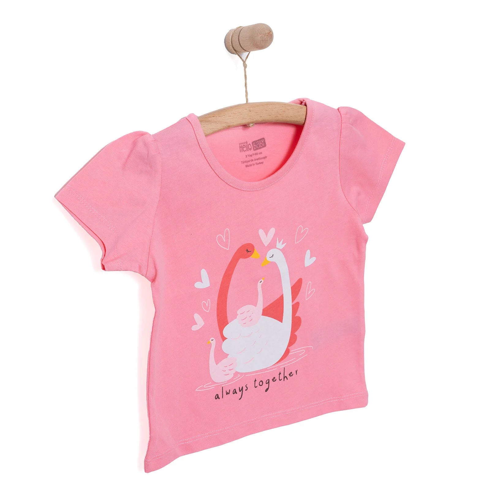 HelloBaby Basic Girl Swans Printed T-shirt - Dark Pink - ebebek - Black Friday