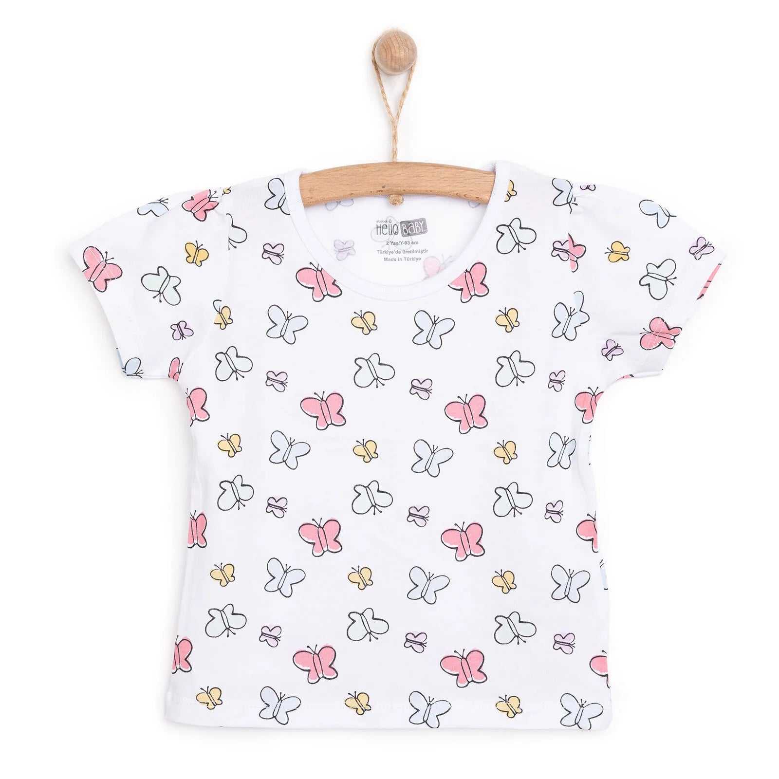 HelloBaby Basic Girl Butterfly Patterned Tshirt - White - ebebek - Black Friday