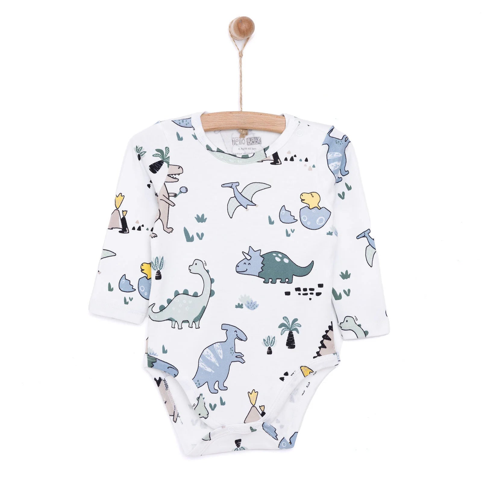 HelloBaby Boy Dino Printed Long Sleeve Bodysuit - White - ebebek - Black Friday
