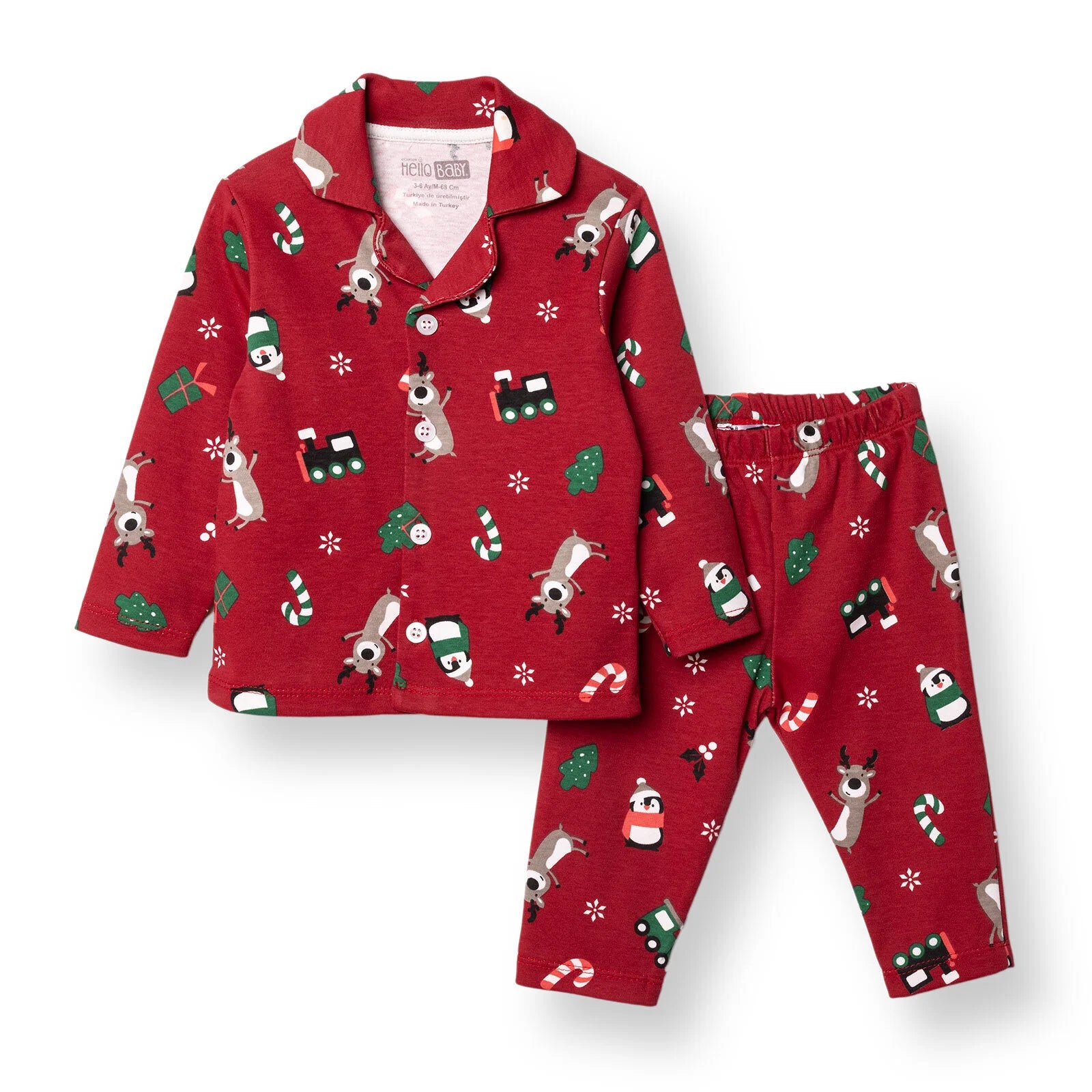 HelloBaby Christmas Baby Boy Long Sleeve Pyjamas Set - Red - ebebek - Black Friday