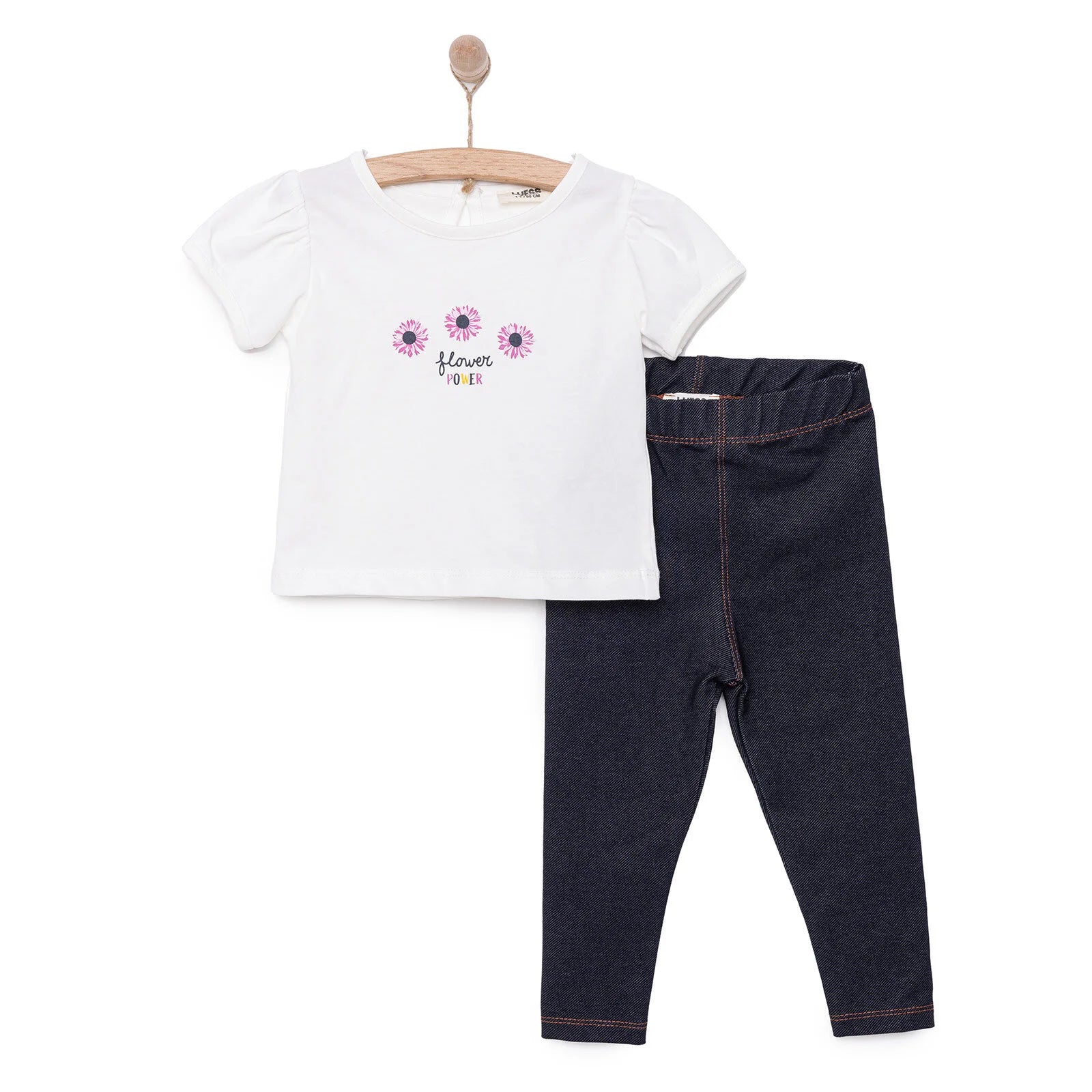 Luess Girl Flower Patterned T-shirt & Leggings - Ecru - ebebek - Black Friday