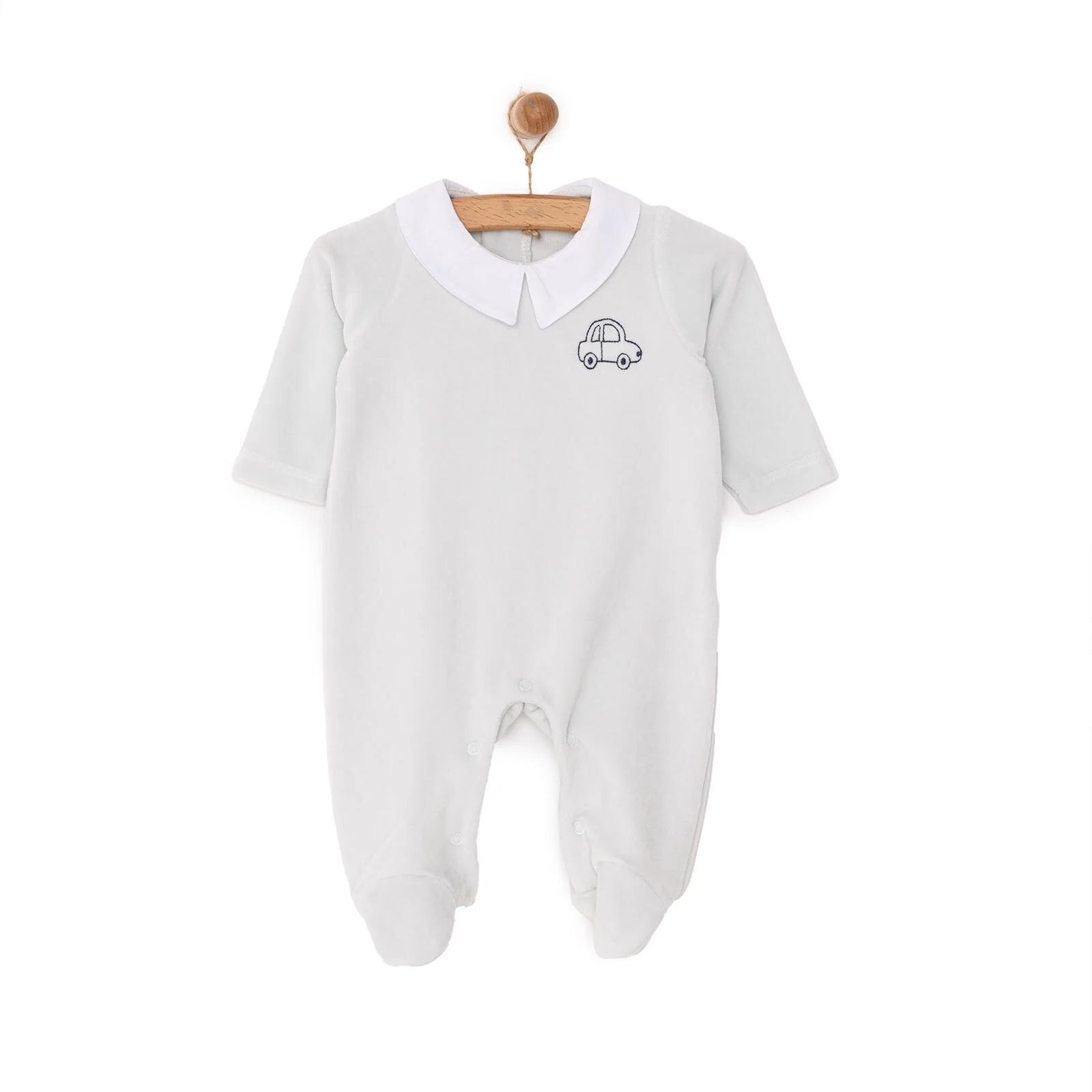 HelloBaby Newborn Unisex Embroidered Velvet Footed Bottom - Light Blue - ebebek - Black Friday