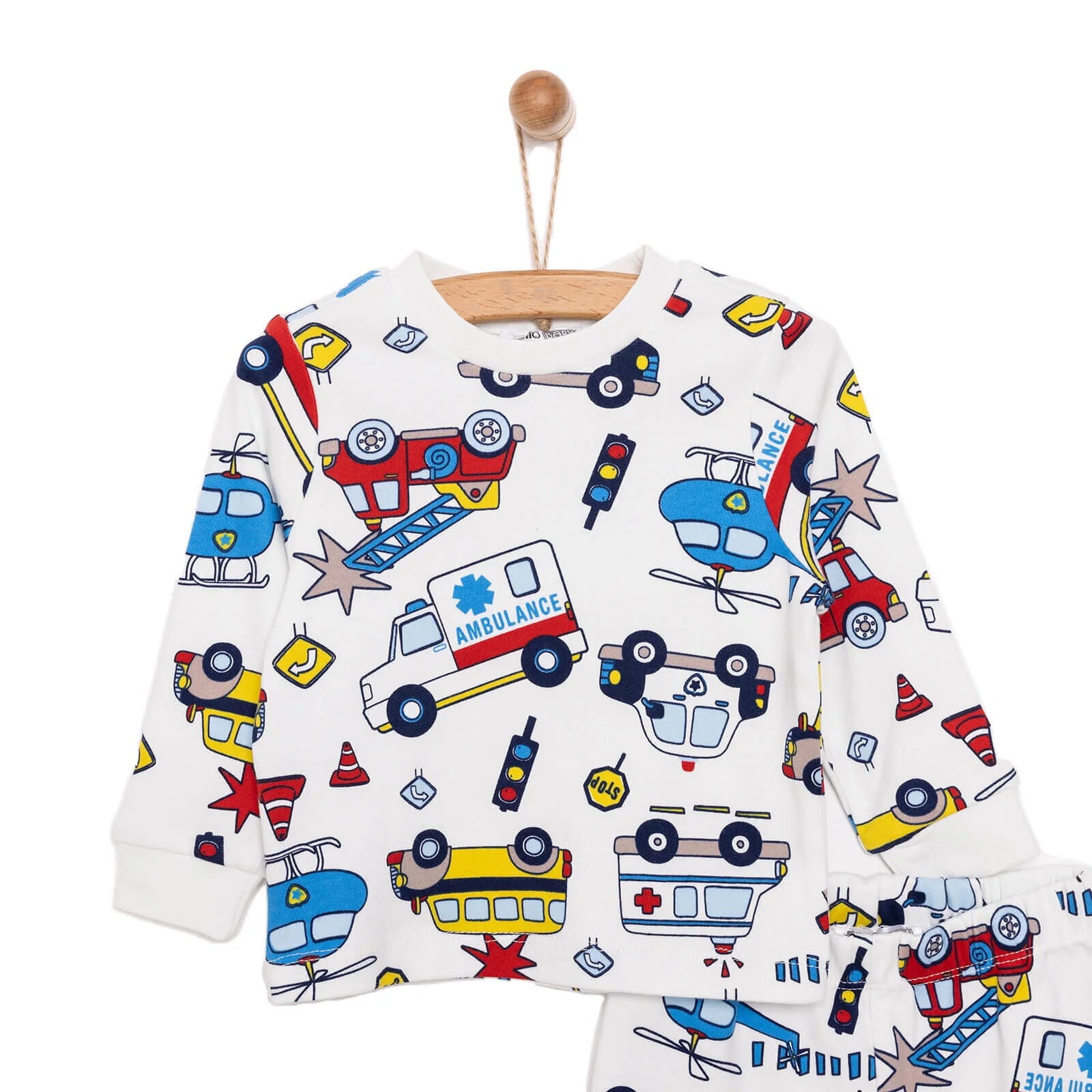 HelloBaby Baby Boy Cars Printed Pyjamas Set - Ecru - ebebek - Black Friday