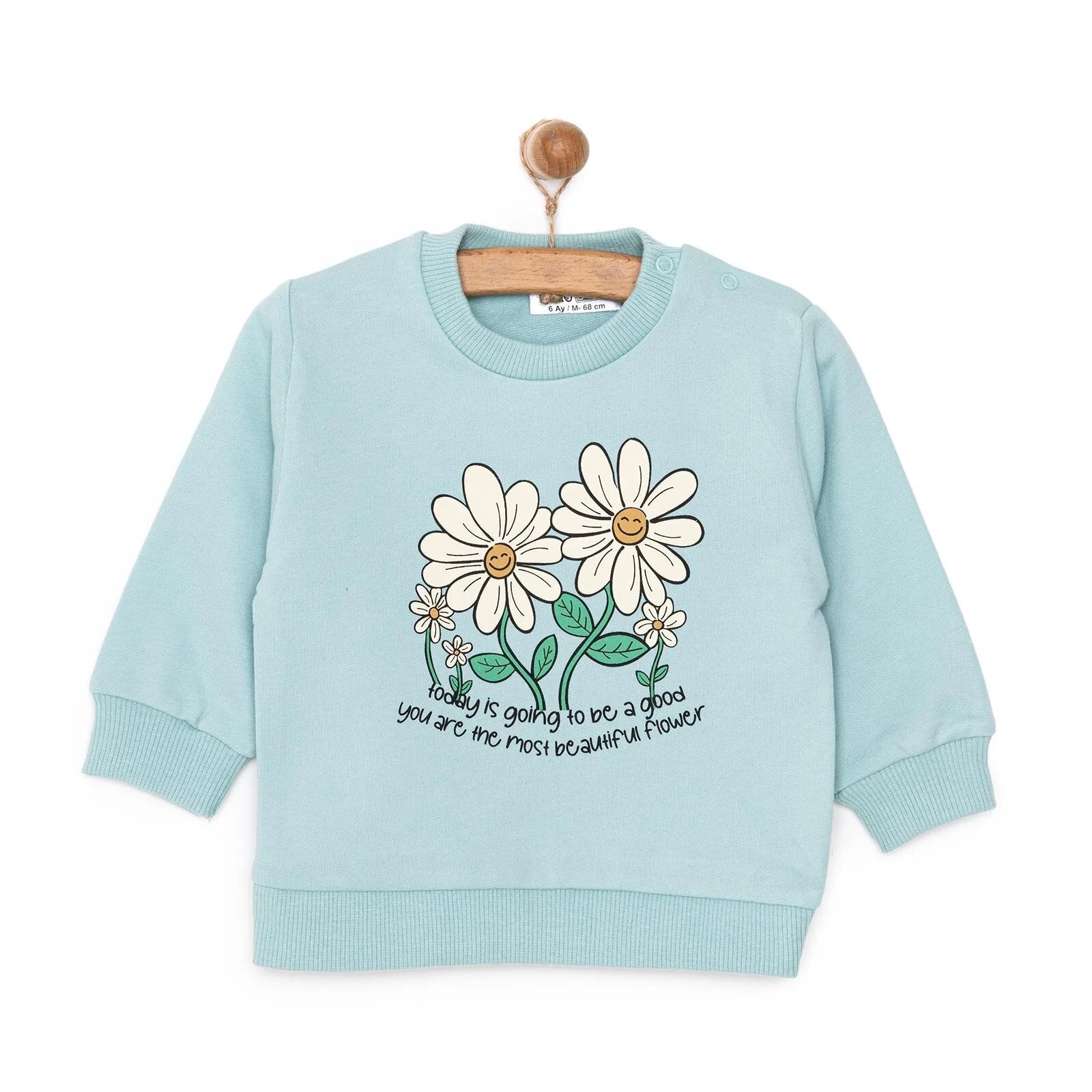HelloBaby Basic Low Raised Daisy Printed Sweatshirt - Light Blue - ebebek - Black Friday