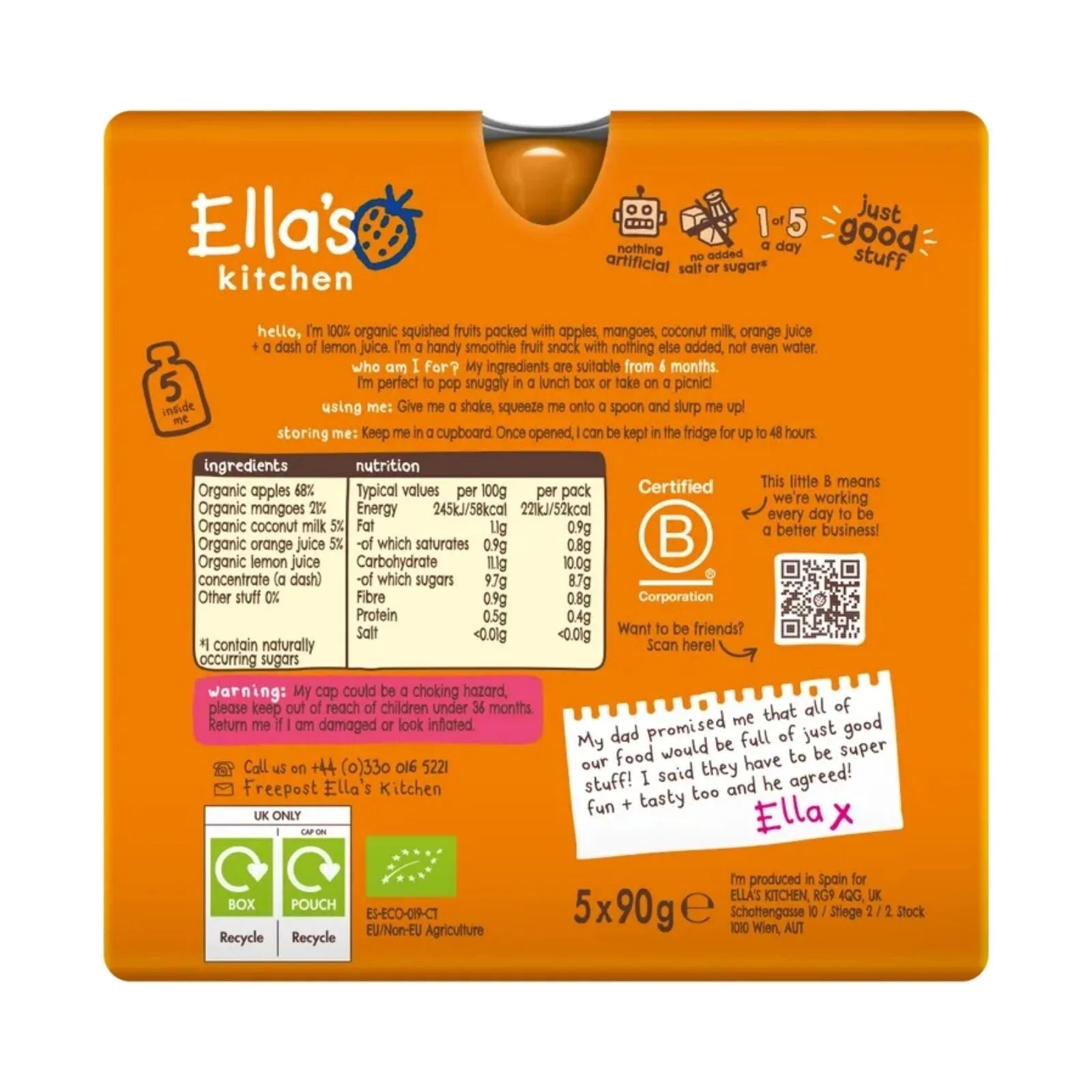 Ella's Kitchen Smoothie Organic The Orange One Multipack Baby Food Pouch 6+ months 450g (5x90g) - ebebek - Black Friday