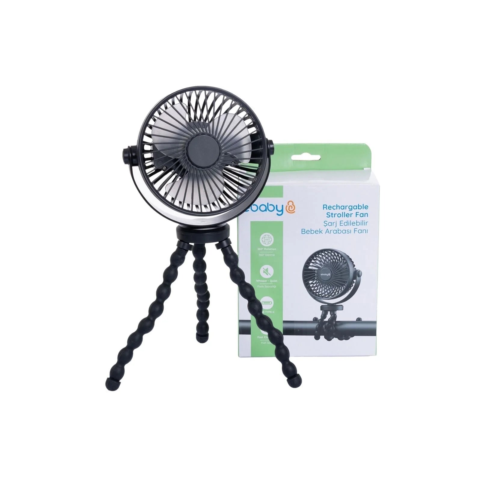 ebaby Rechargeable Stroller Fan - Black - ebebek - Black Friday