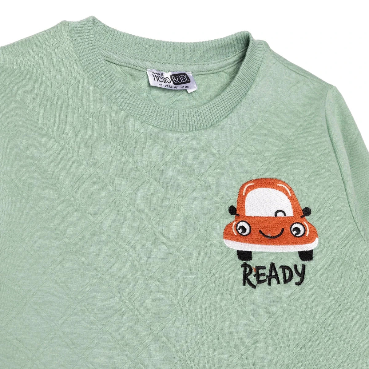 HelloBaby Boys Tracksuit Vehicles Little Car Crew Neck Long Leg Short Sleeve - Green Green - ebebek