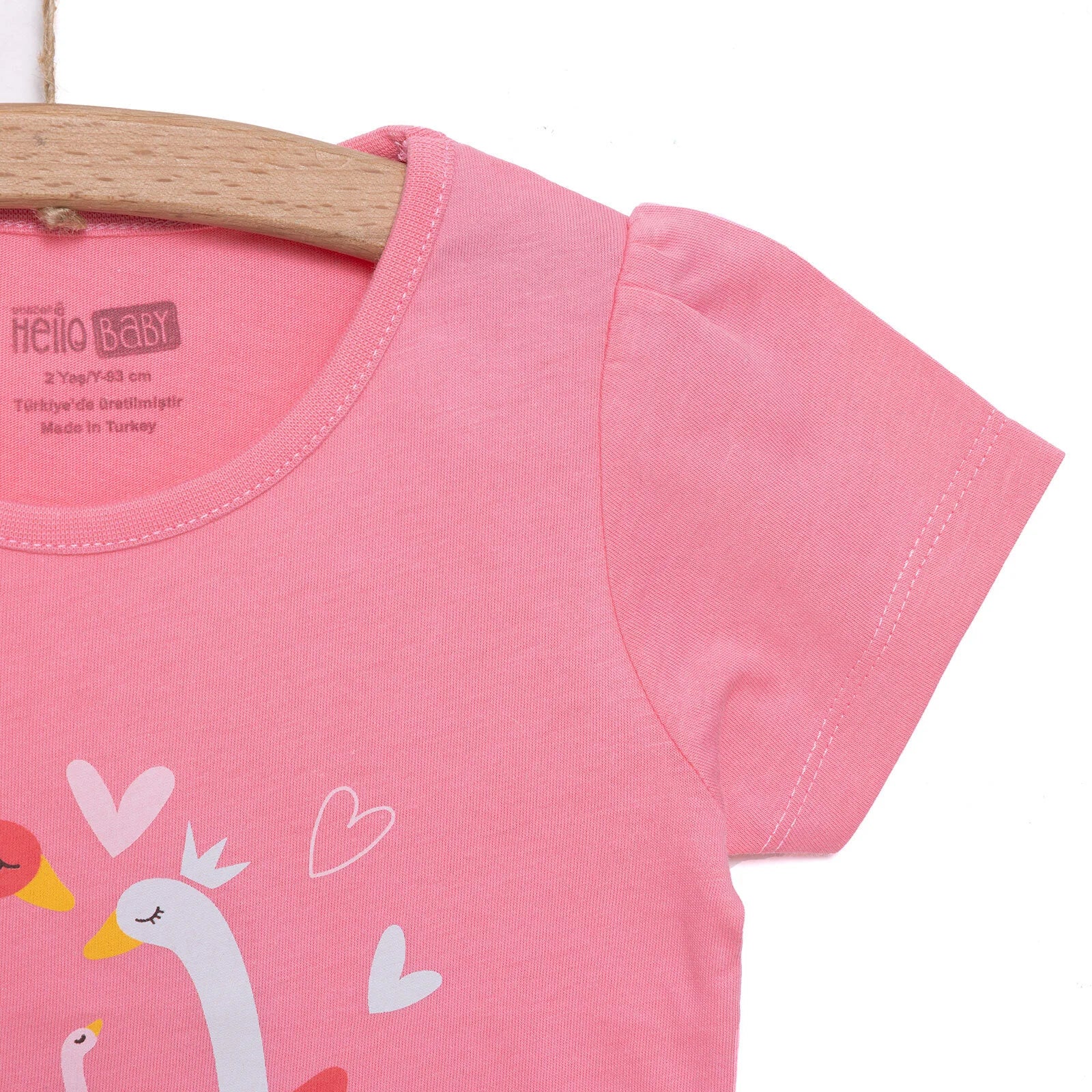 HelloBaby Basic Girl Swans Printed T-shirt - Dark Pink - ebebek - Black Friday
