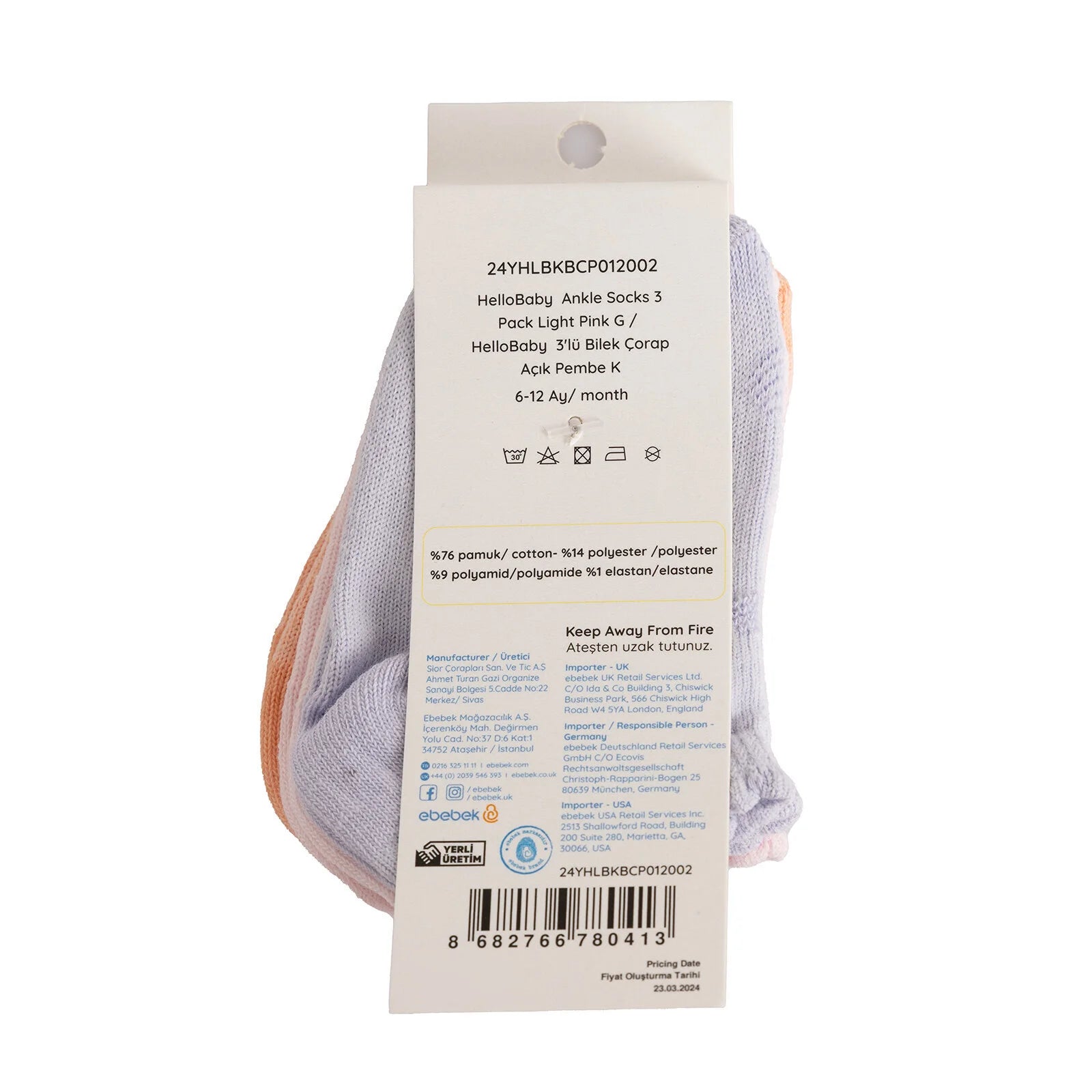 HelloBaby Baby Girl Pack of 3 Socks - Light Pink - ebebek - Black Friday