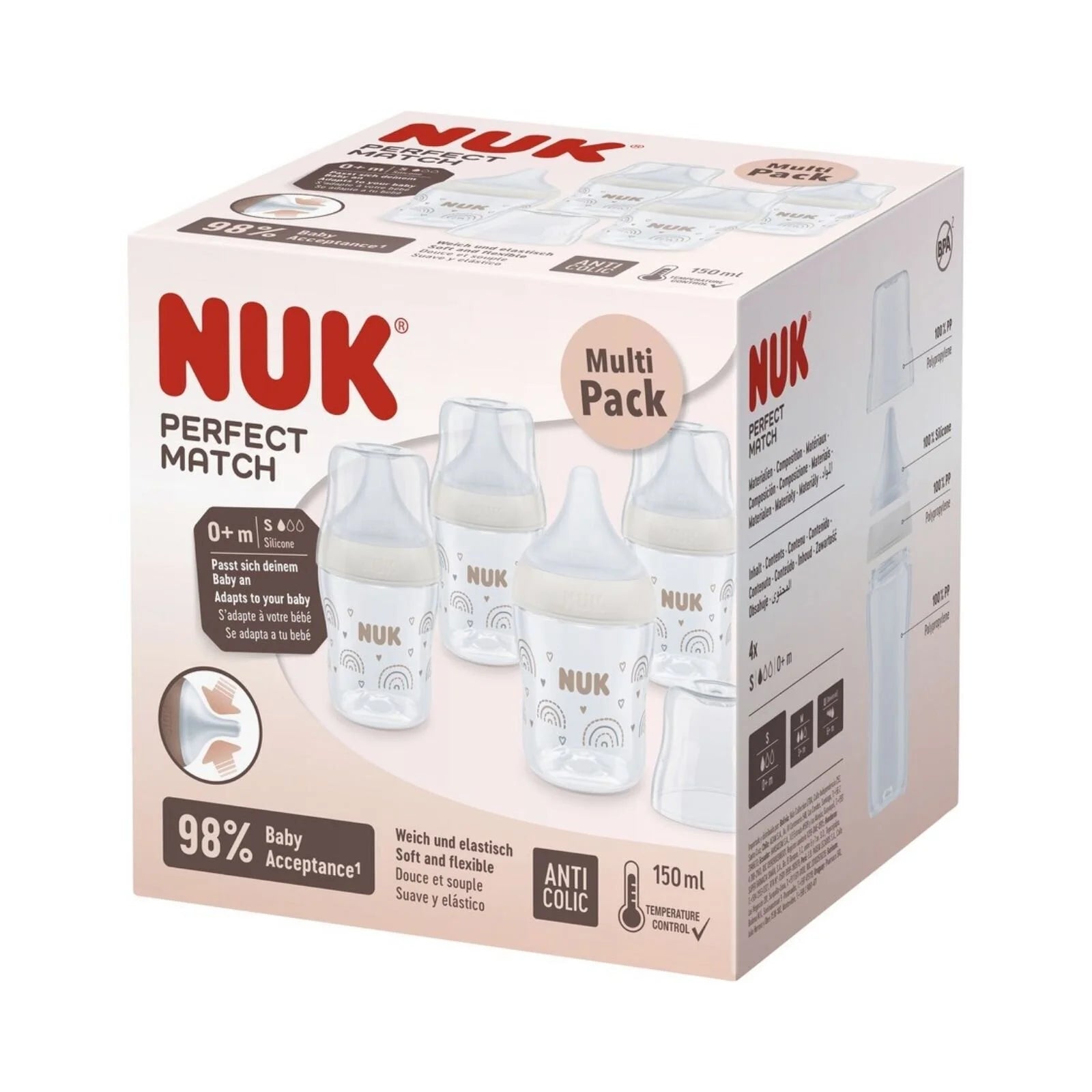 NUK Anti - Colic Perfect Match 150ml Pack of 4 - Rainbow - ebebek - Black Friday