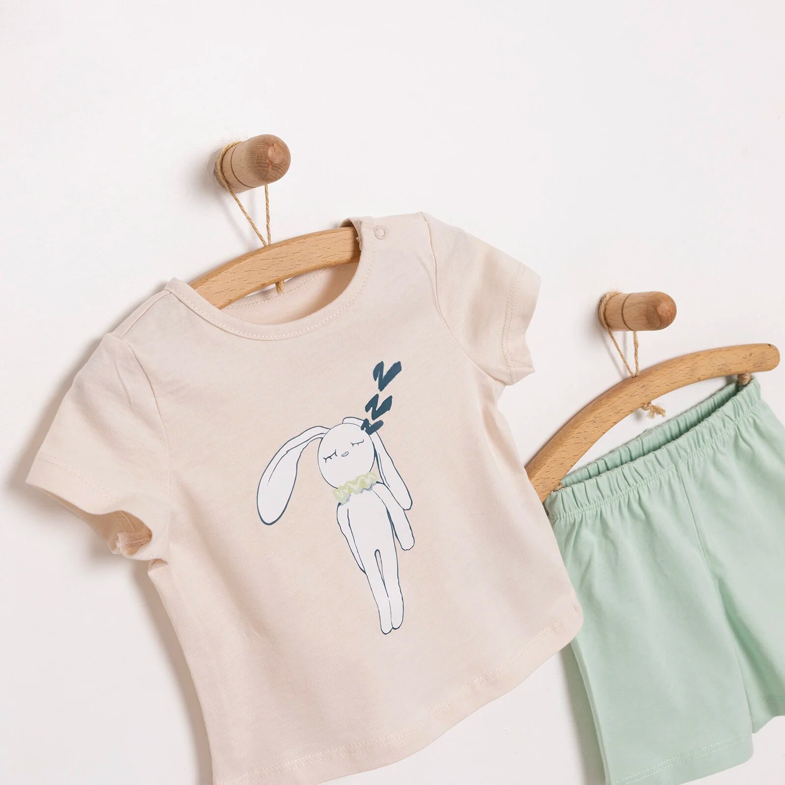 HelloBaby Baby Girl Bunny Nany Short Sleeve Pyjamas Set - Ecru - ebebek - Black Friday