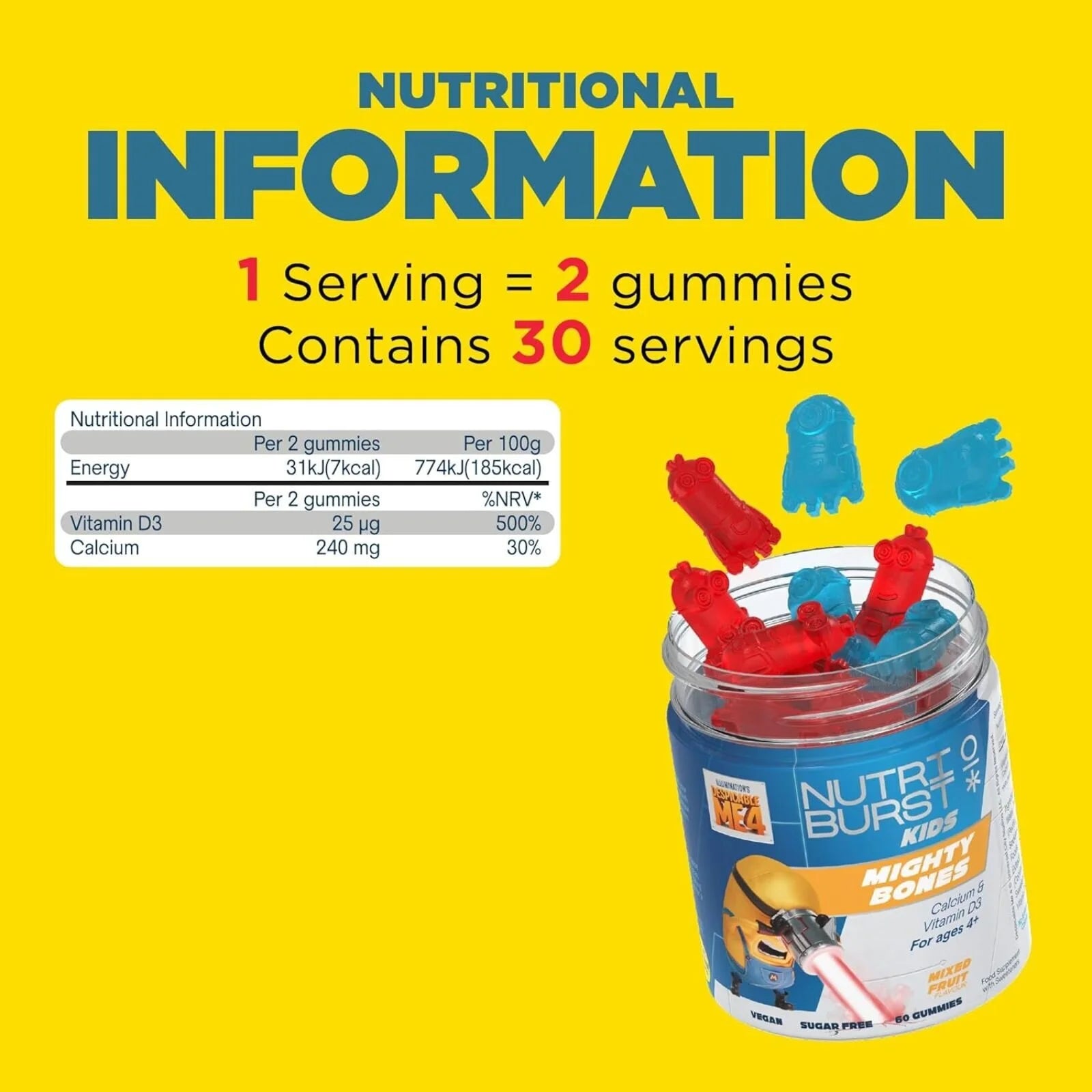 Nutriburst Minions Mighty Bones Vitamins 4+ years 60 pcs - ebebek - Black Friday