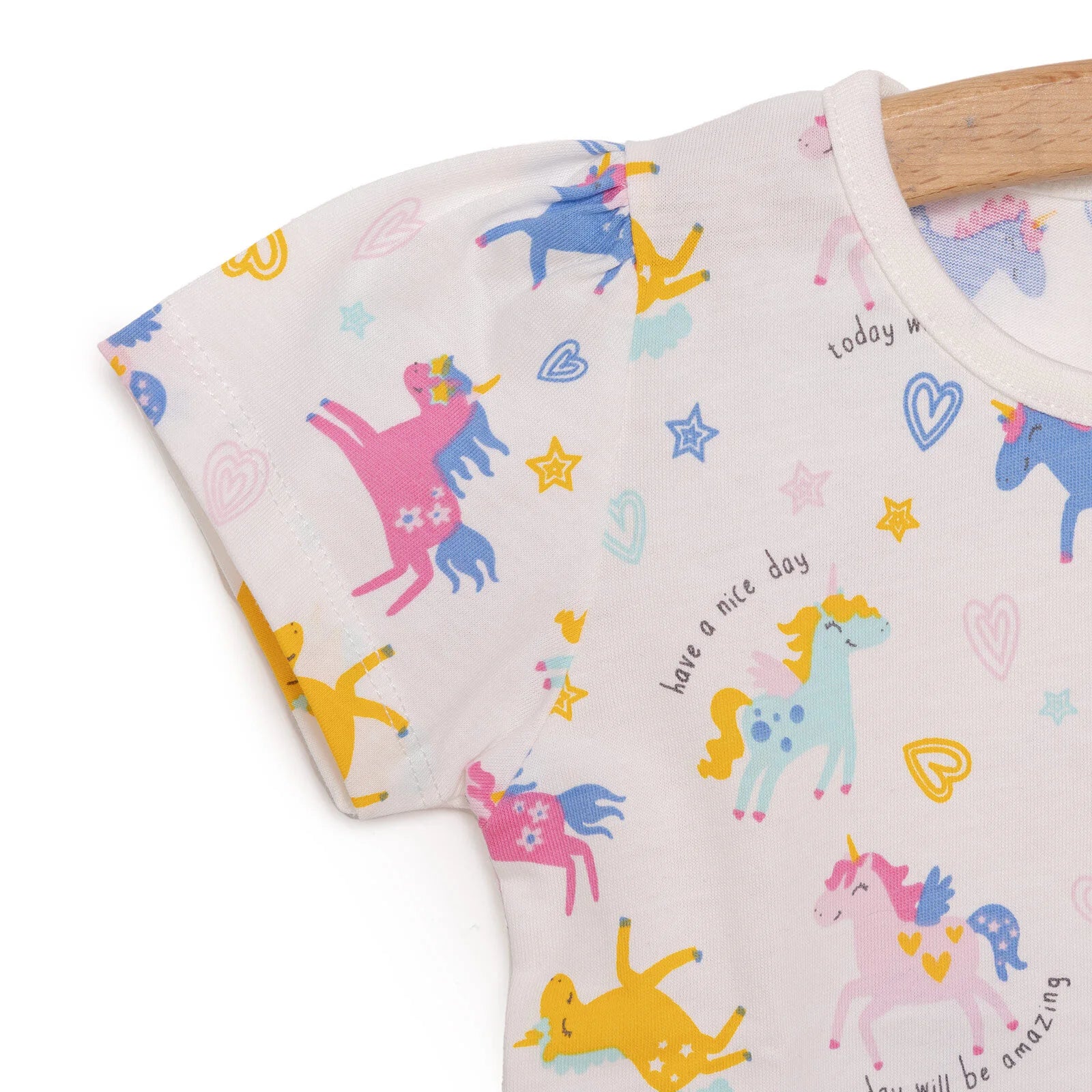 HelloBaby Basic Girl Heart Unicorn Patterned Tshirt - Ecru - ebebek - Black Friday