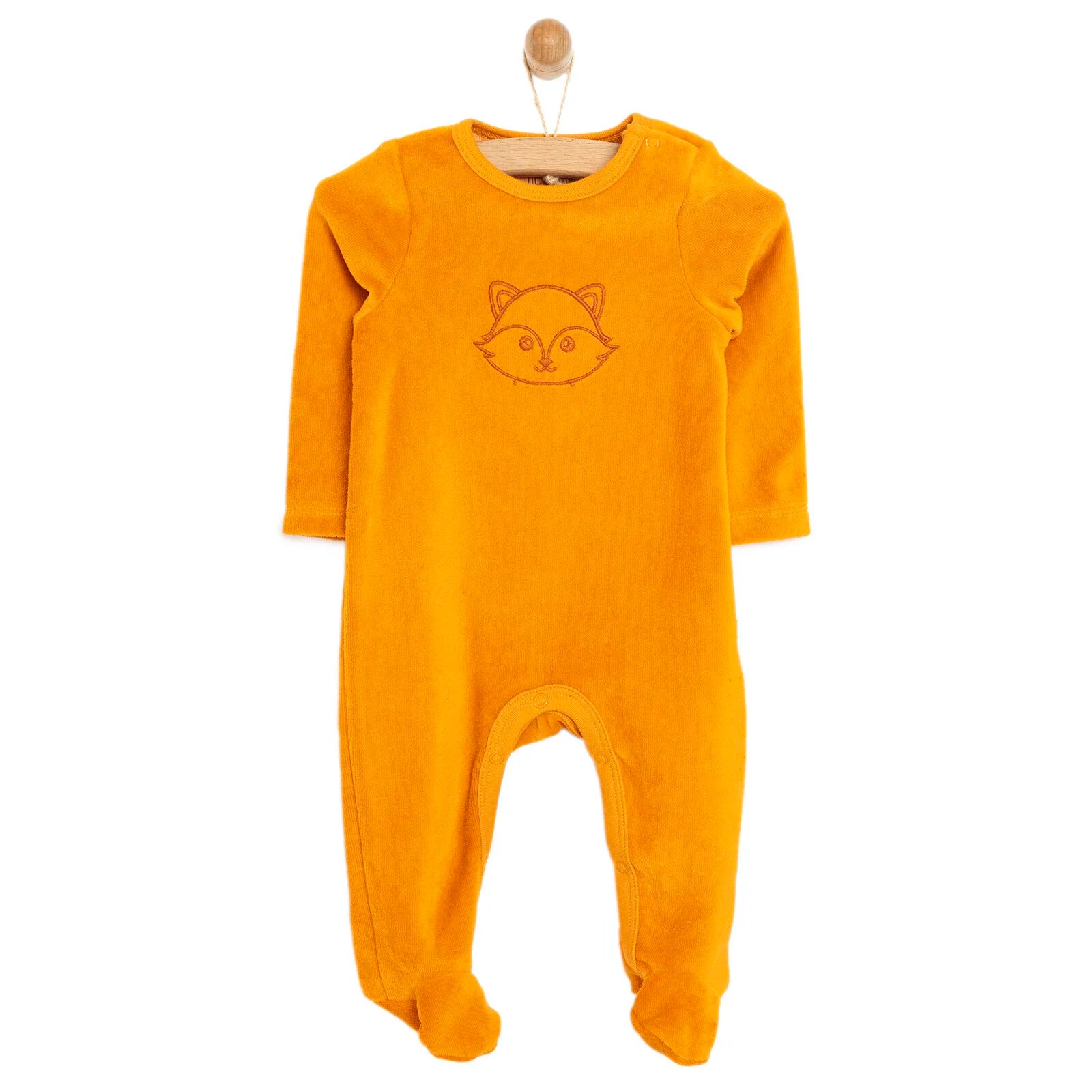 HelloBaby Newborn Unisex Embroidered Velvet Jumpsuit - Orange - ebebek - Black Friday