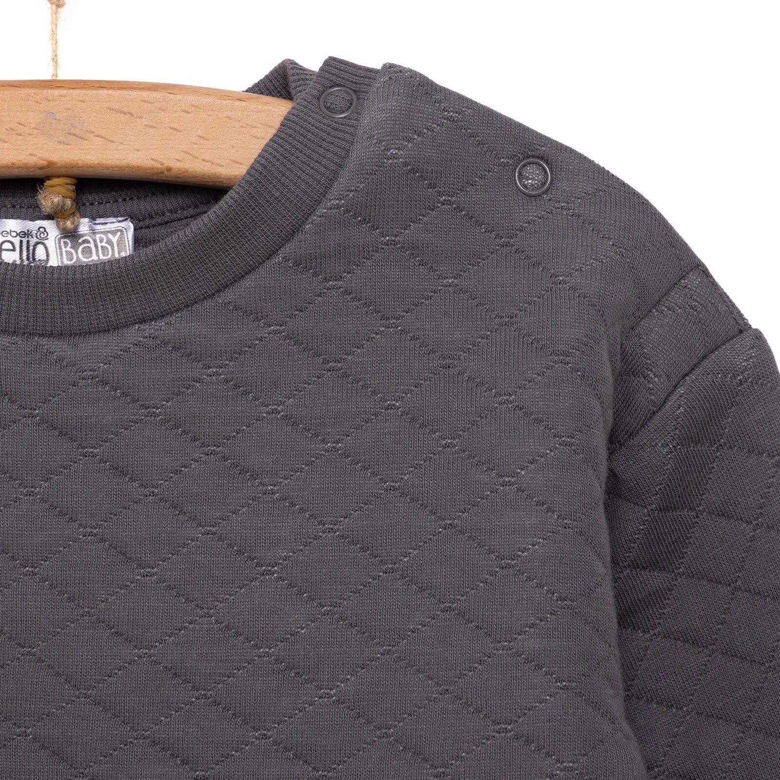 HelloBaby Newborn Quilted Sweatshirt - Footed Bottom - Charcoal - ebebek - Black Friday