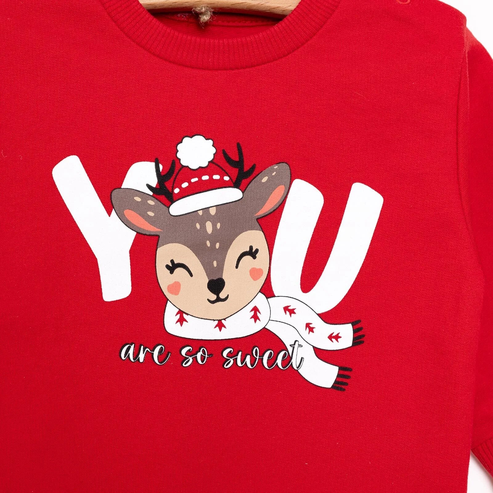 HelloBaby Christmas Baby Girl Low Raised Deer Printed Sweatshirt - Red - ebebek - Black Friday